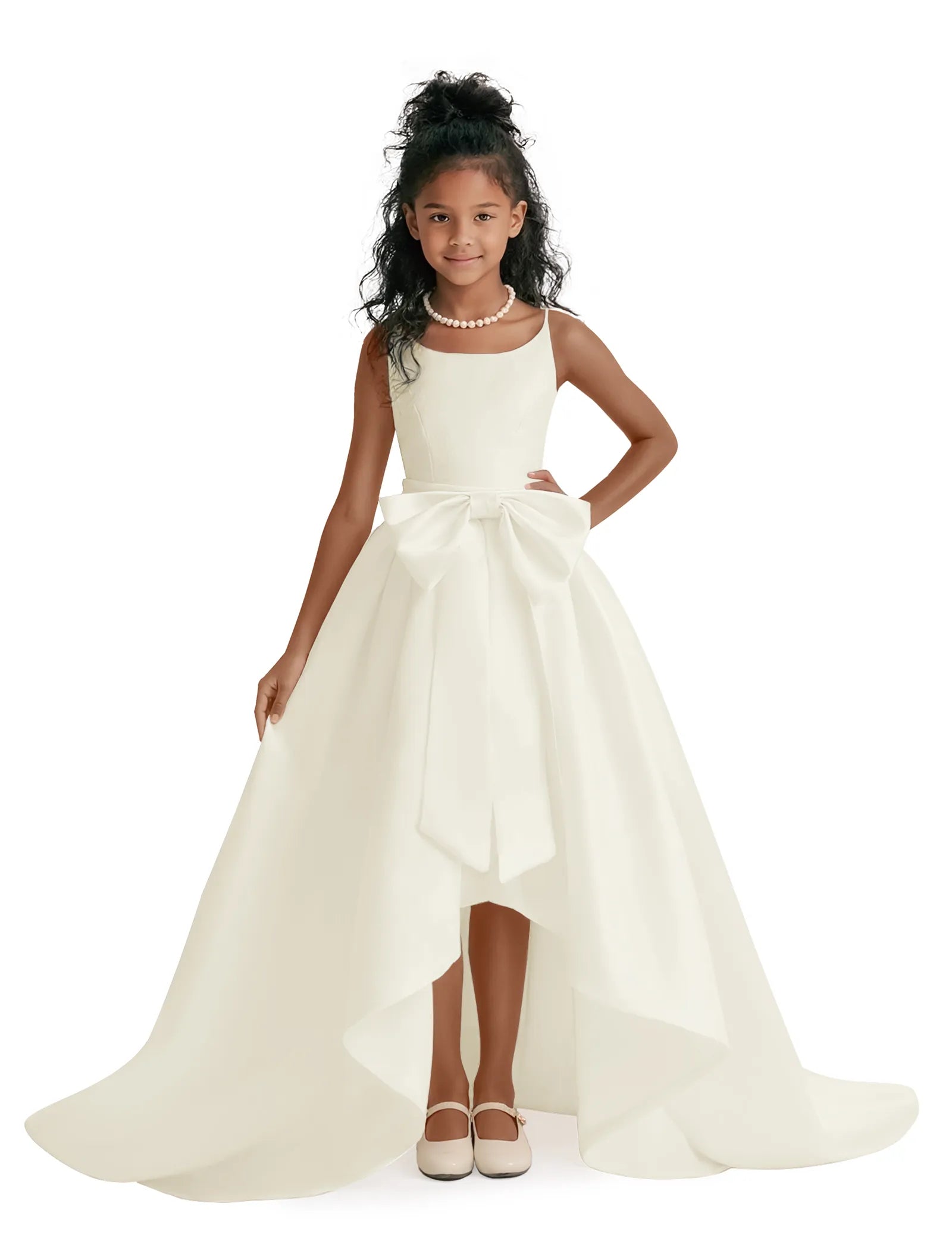 Elegant Bow High-Low Flower Girl Dress