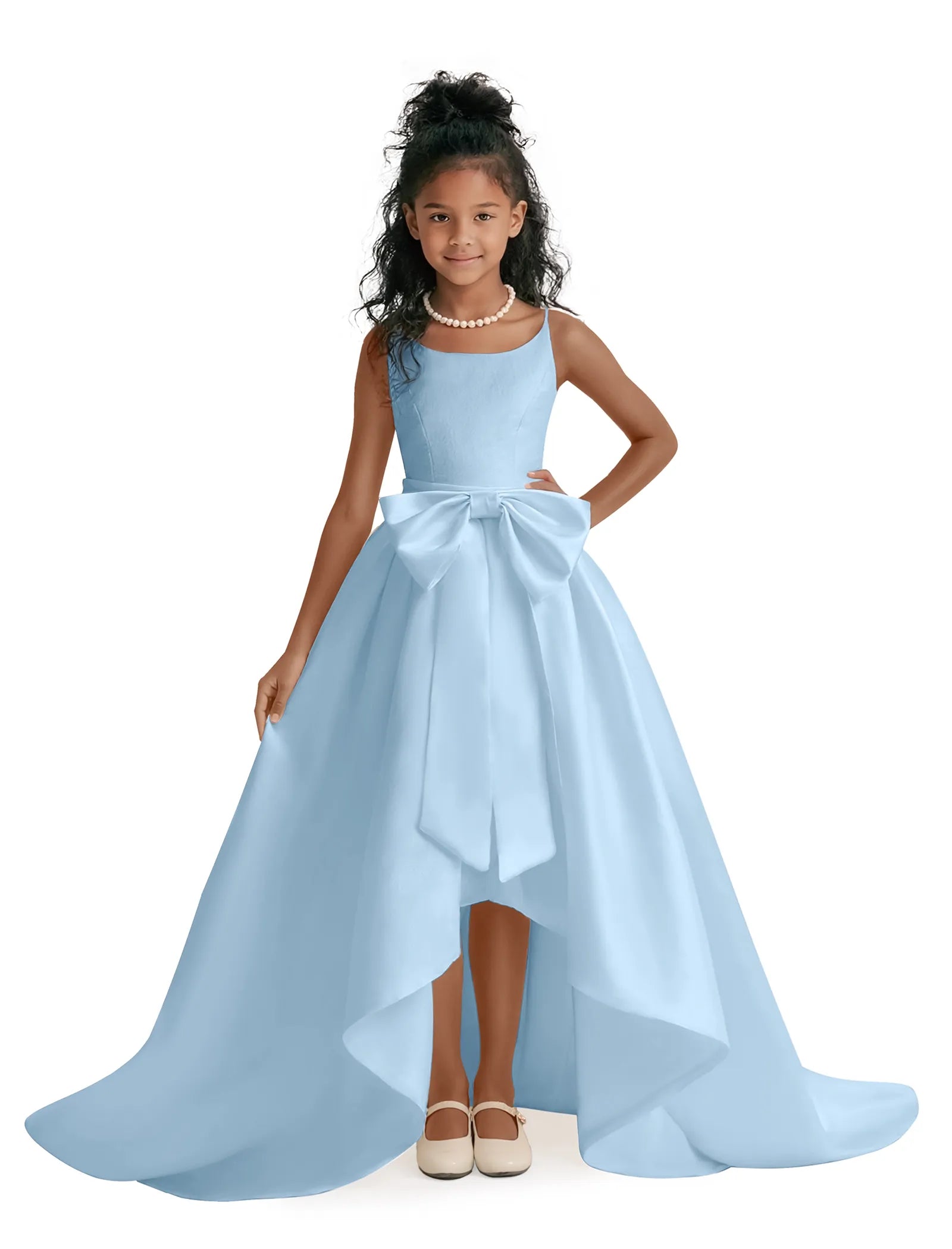 Elegant Bow High-Low Flower Girl Dress
