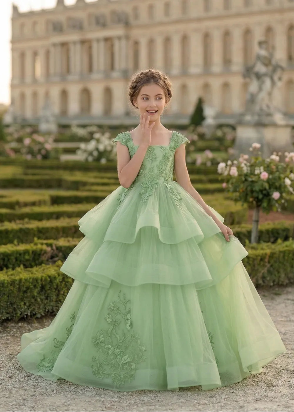 Boutique Embroidered Tulle Princess Gown with Oversized Bow