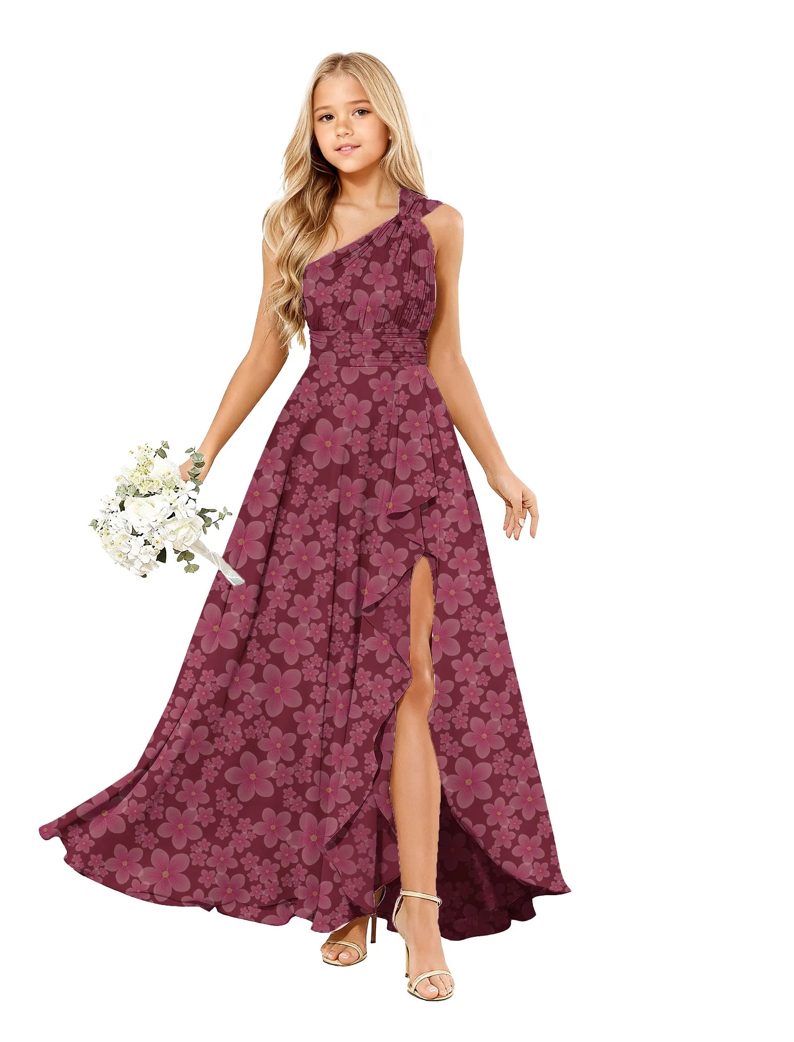 Blossom Breeze One-Shoulder Flower Girl Gown