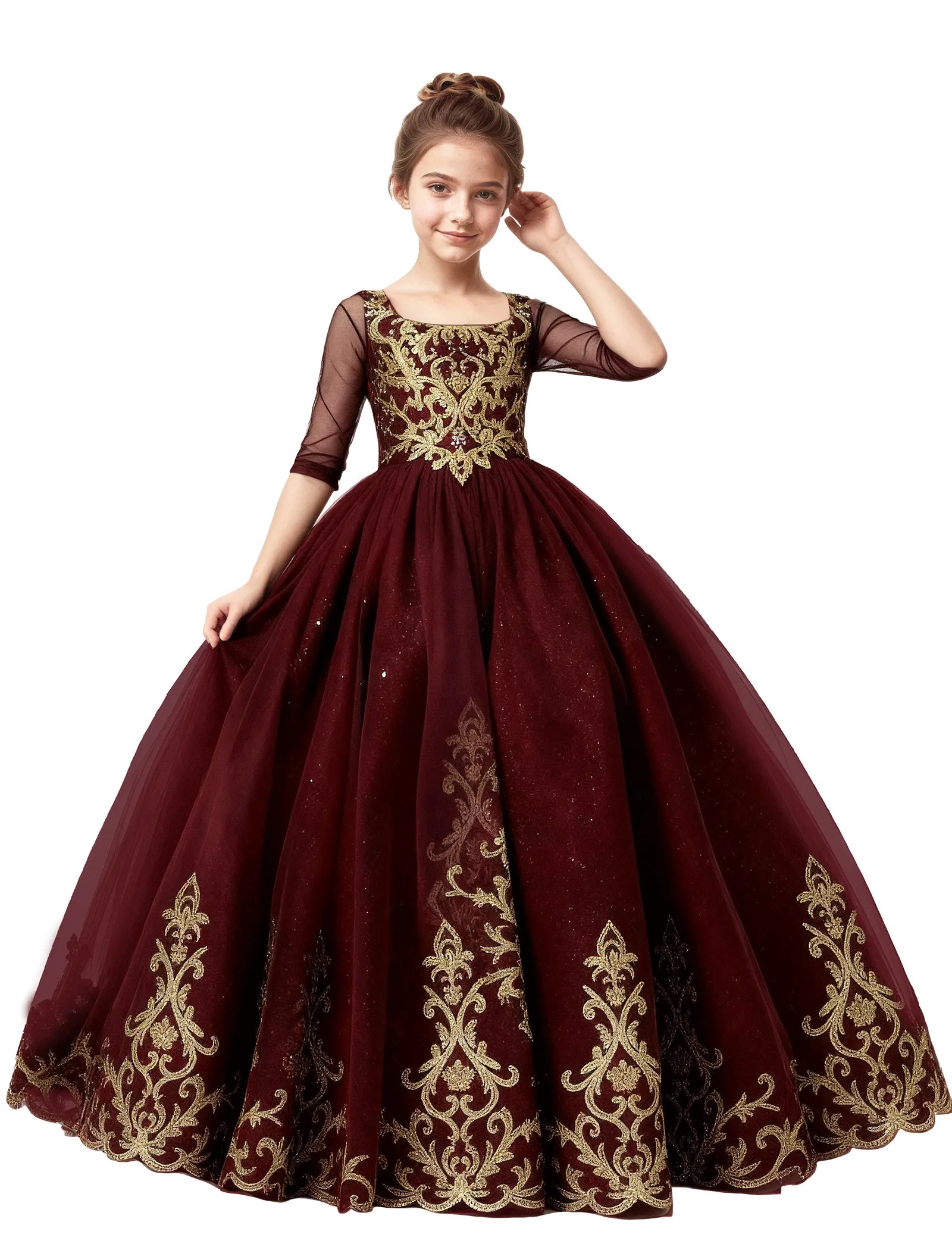 Girls Embroidered Tulle Dress for Pageants or Holiday Photos