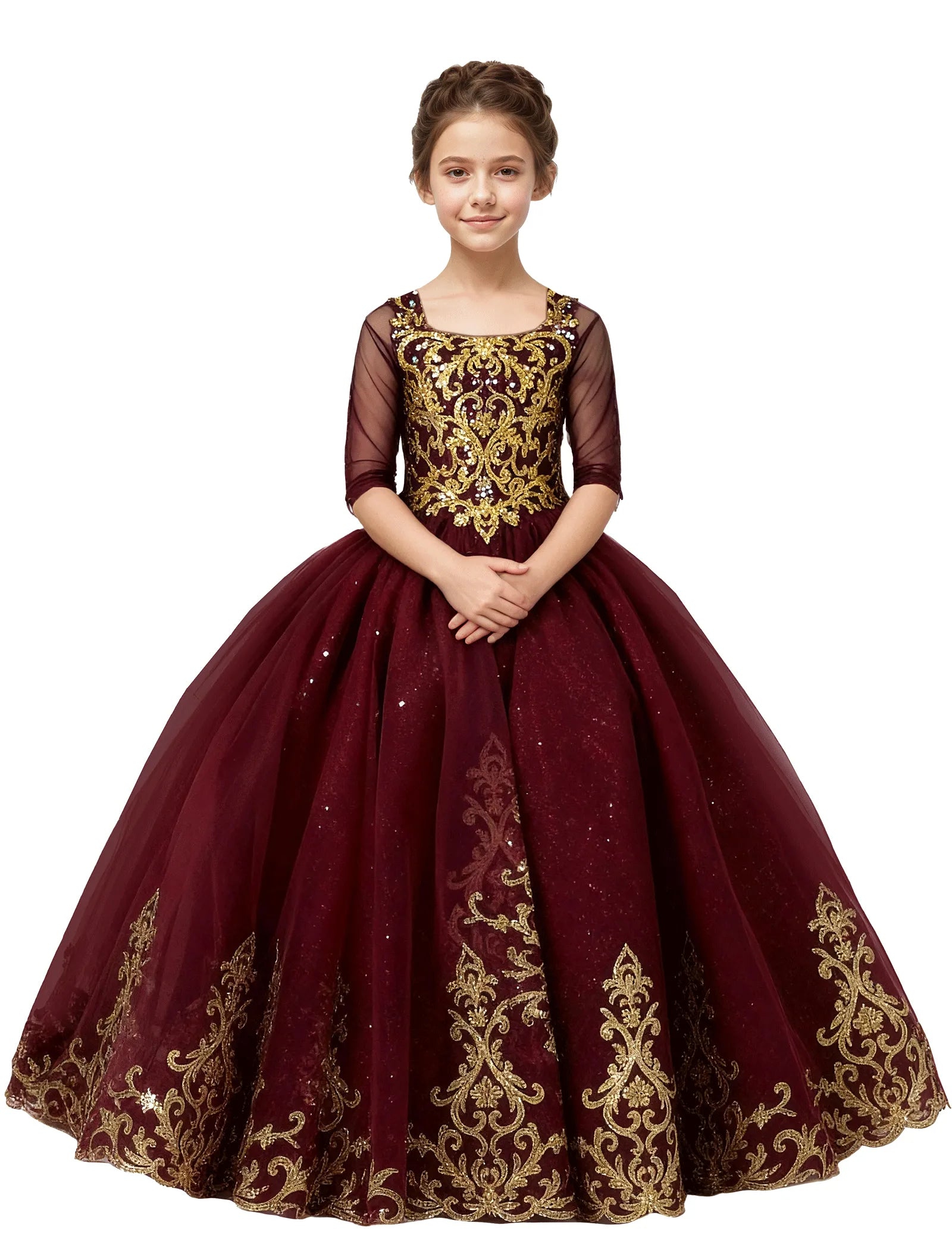 Girls Embroidered Tulle Dress for Pageants or Holiday Photos | Fynony Girls Embroidered Tulle Dress for Pageants or Holiday Photos | Fynony
