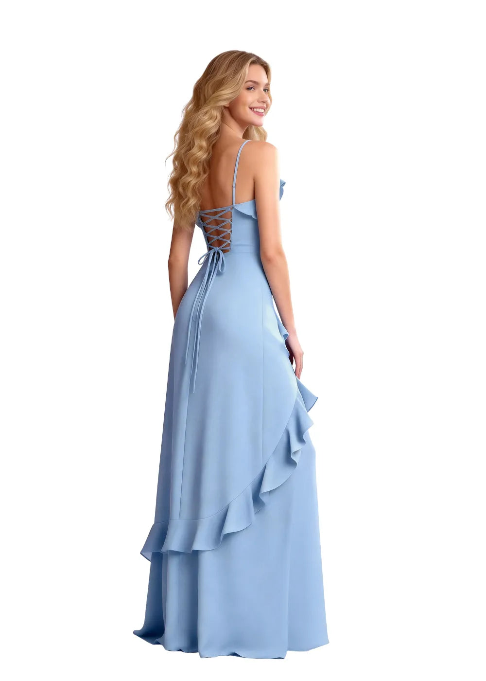 Romantic Slit Ruffle Chiffon Bridesmaid Dress