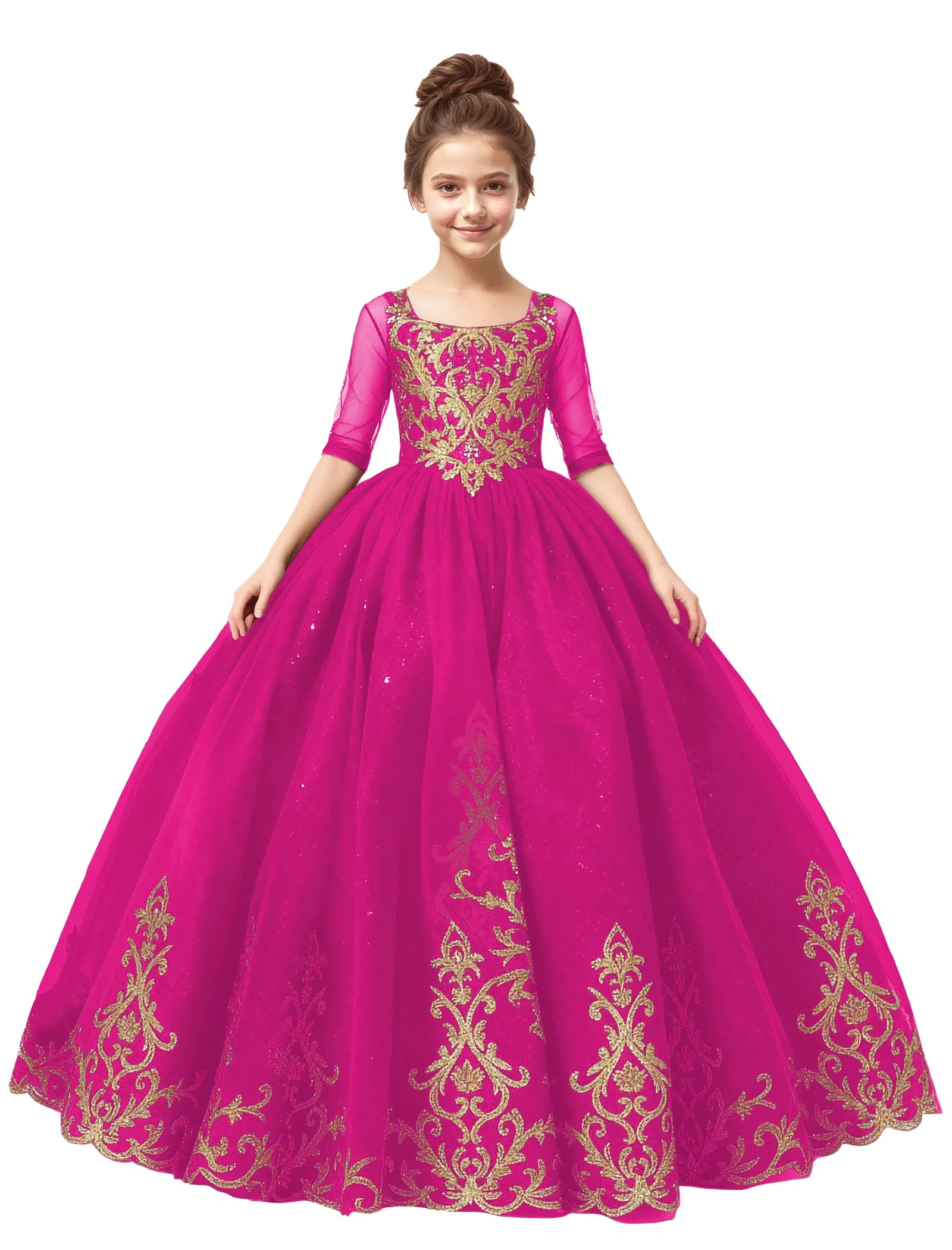 Girls Embroidered Tulle Dress for Pageants or Holiday Photos