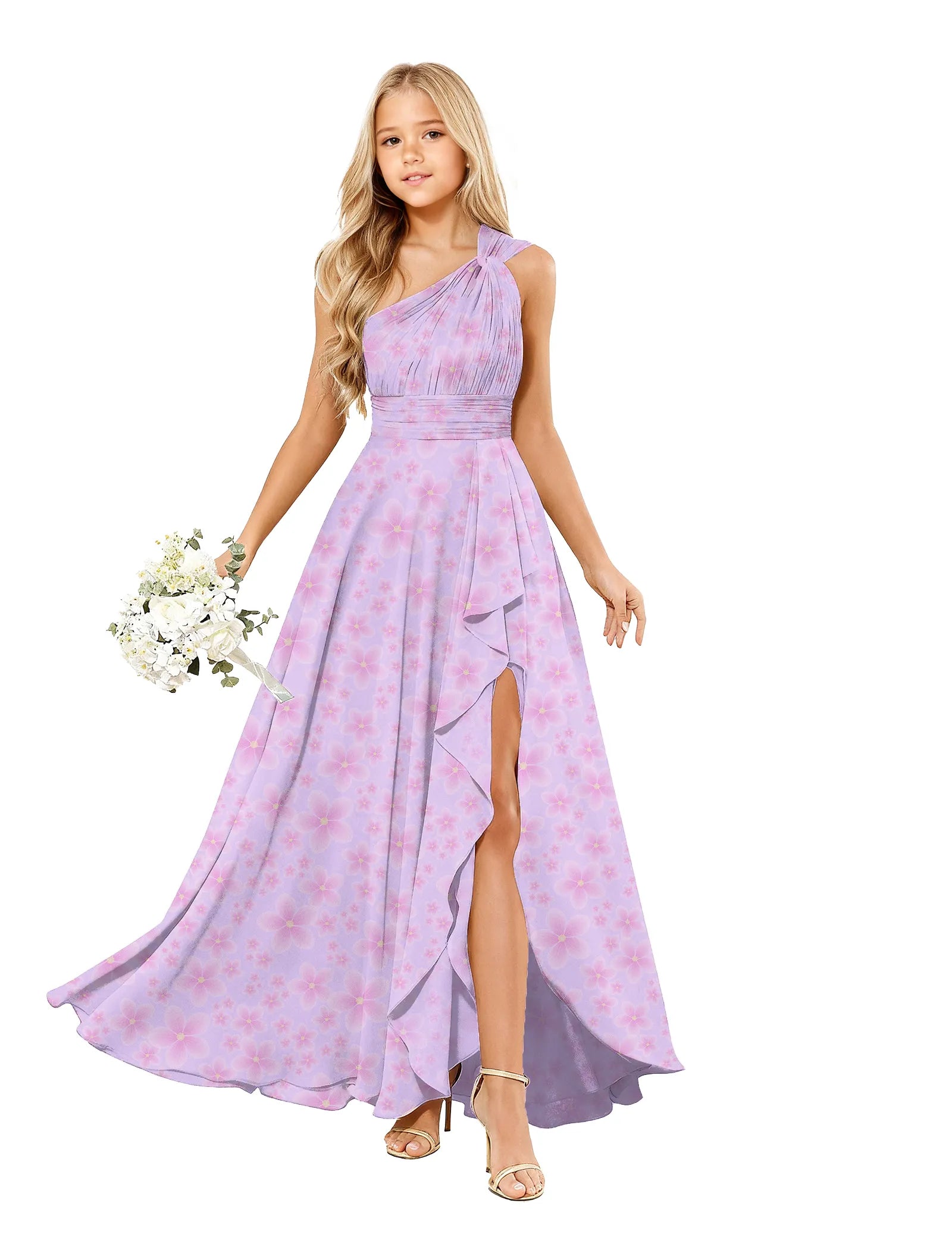 Blossom Breeze One-Shoulder Flower Girl Gown