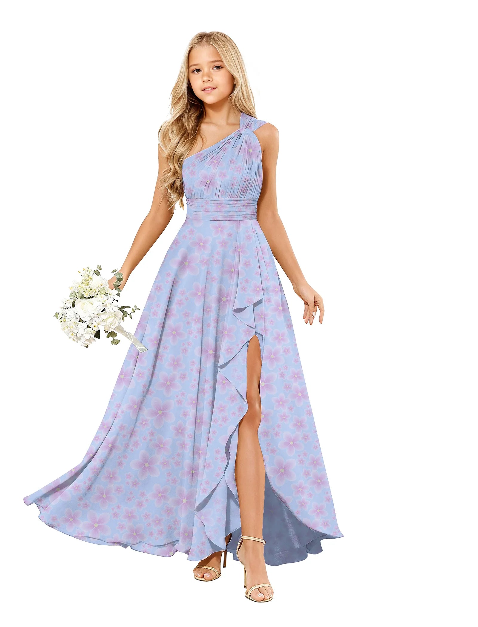 Blossom Breeze One-Shoulder Flower Girl Gown