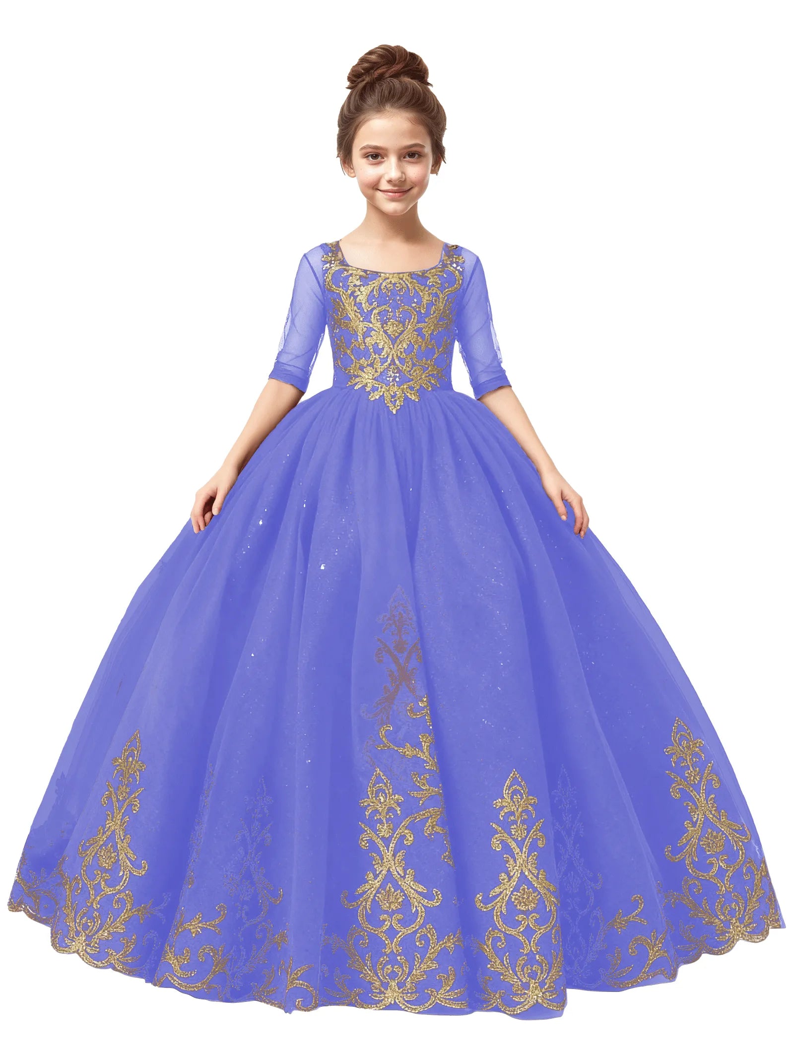 Girls Embroidered Tulle Dress for Pageants or Holiday Photos | Fynony