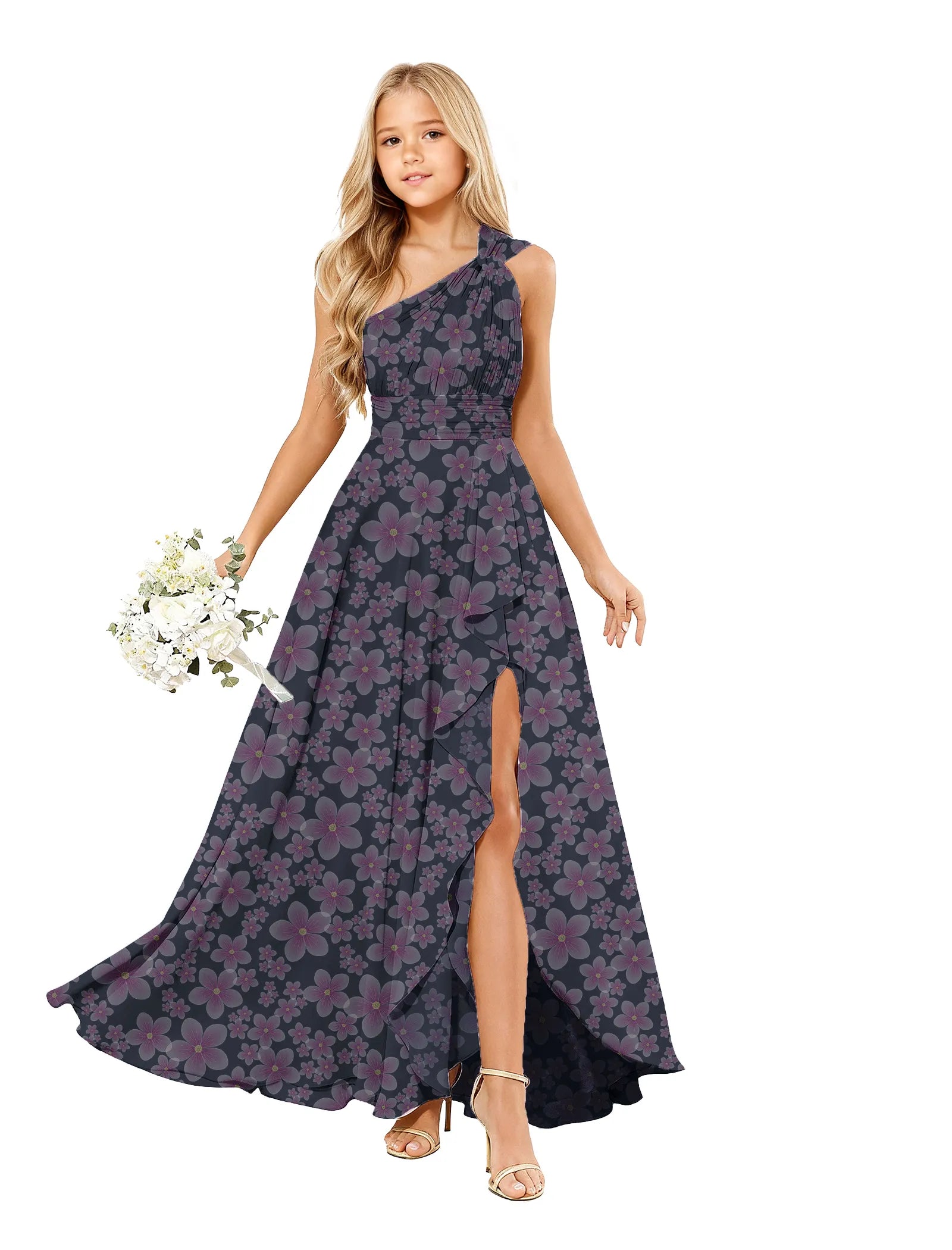 Blossom Breeze One-Shoulder Flower Girl Gown