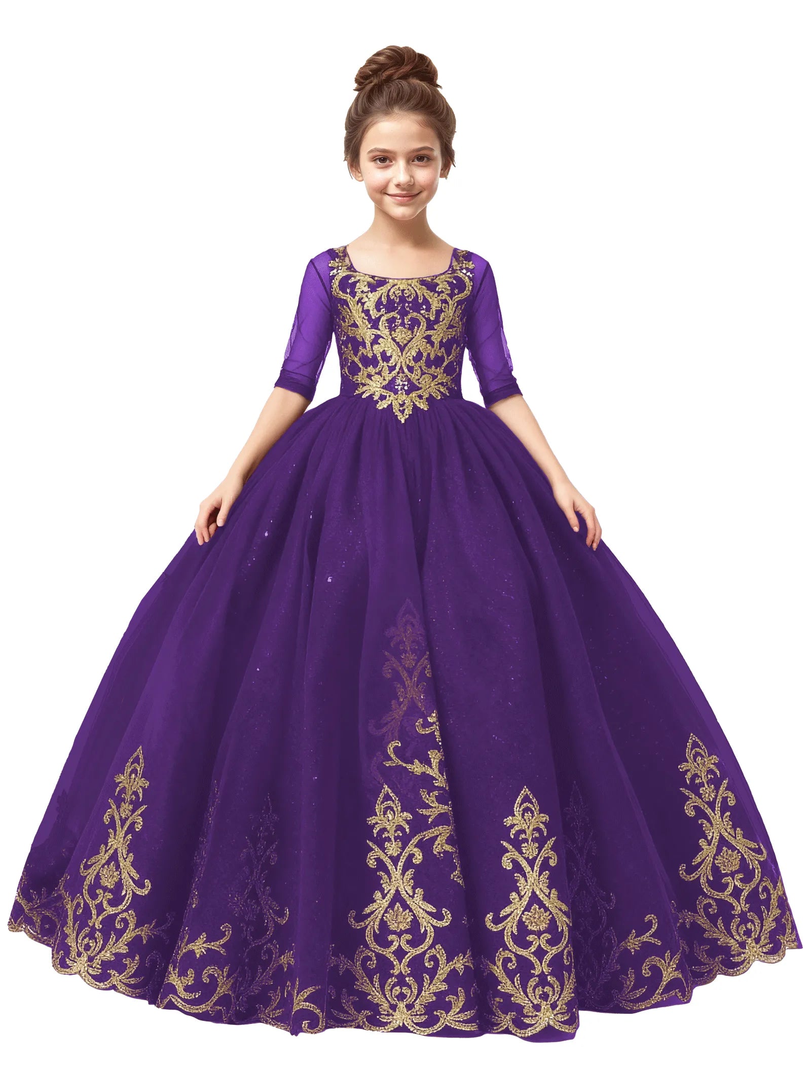 Girls Embroidered Tulle Dress for Pageants or Holiday Photos | Fynony Girls Embroidered Tulle Dress for Pageants or Holiday Photos | Fynony