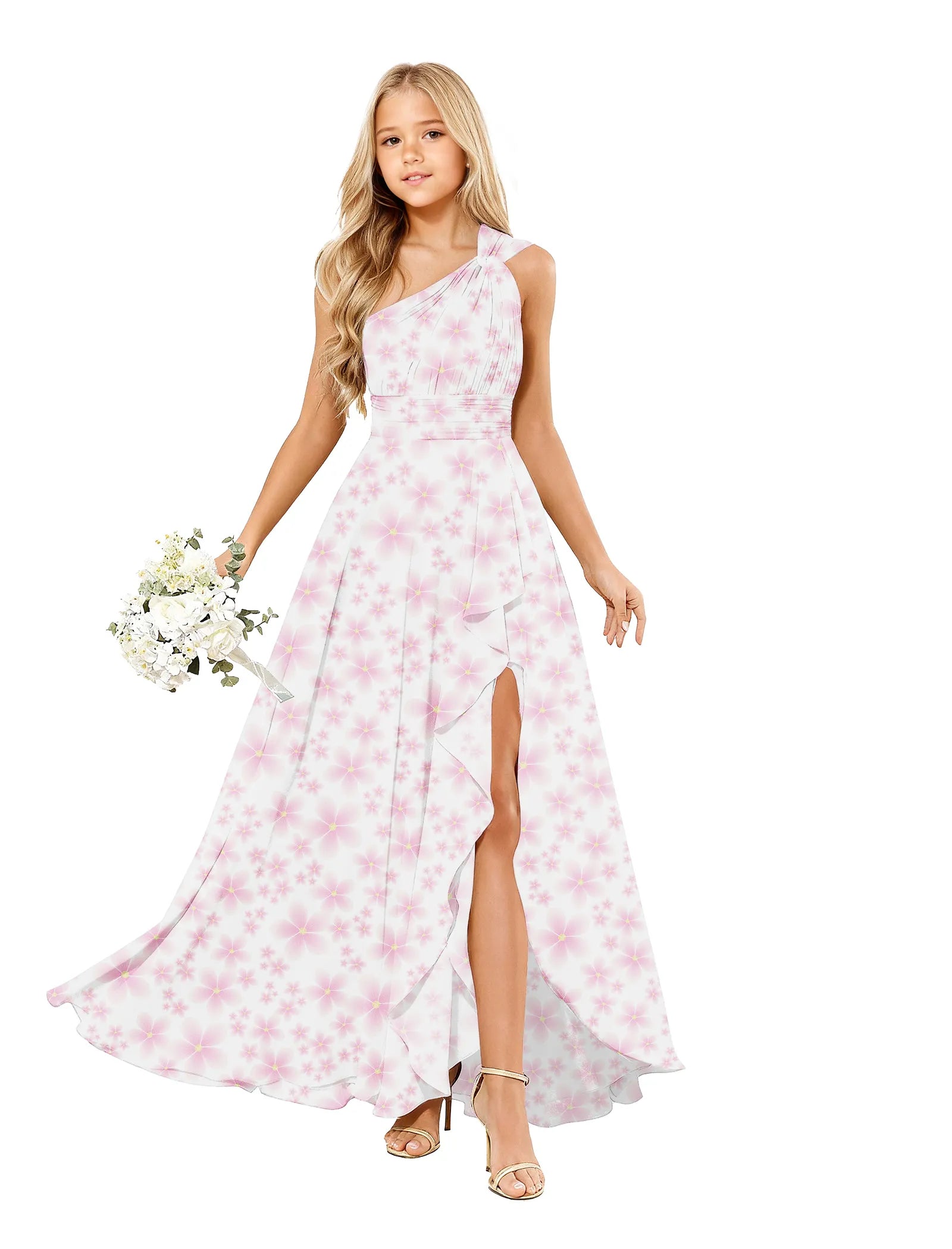 Blossom Breeze One-Shoulder Flower Girl Gown