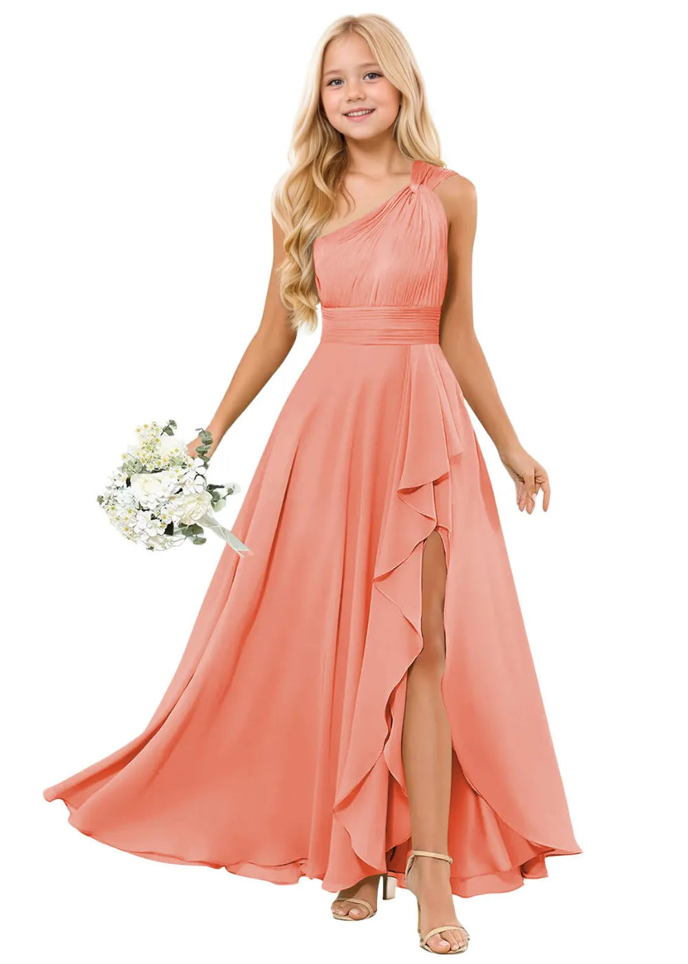 One-Shoulder Chiffon Junior Bridesmaid Dress