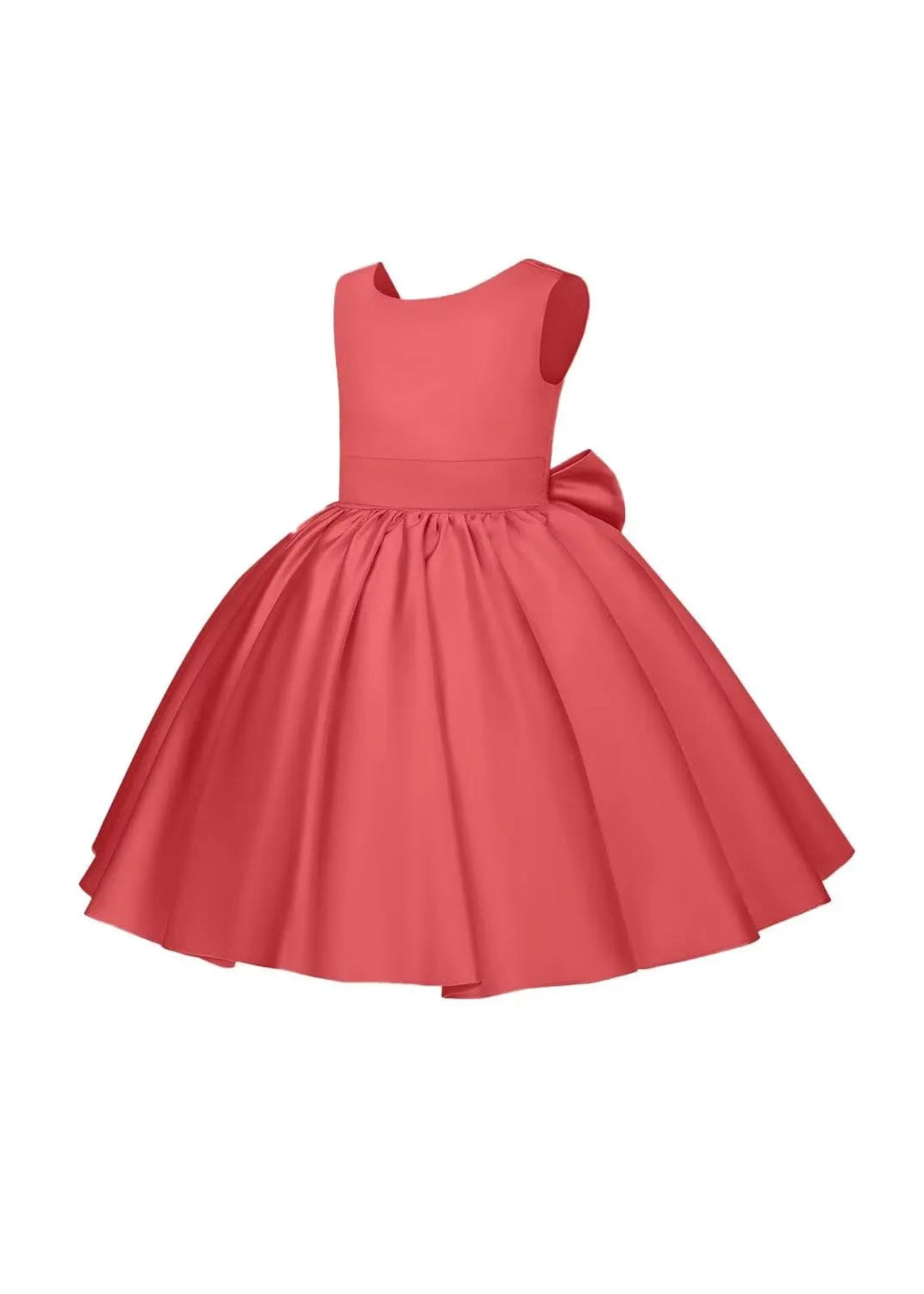 Pretty Bow V back Satin Flower Girl Dress– [Red]
