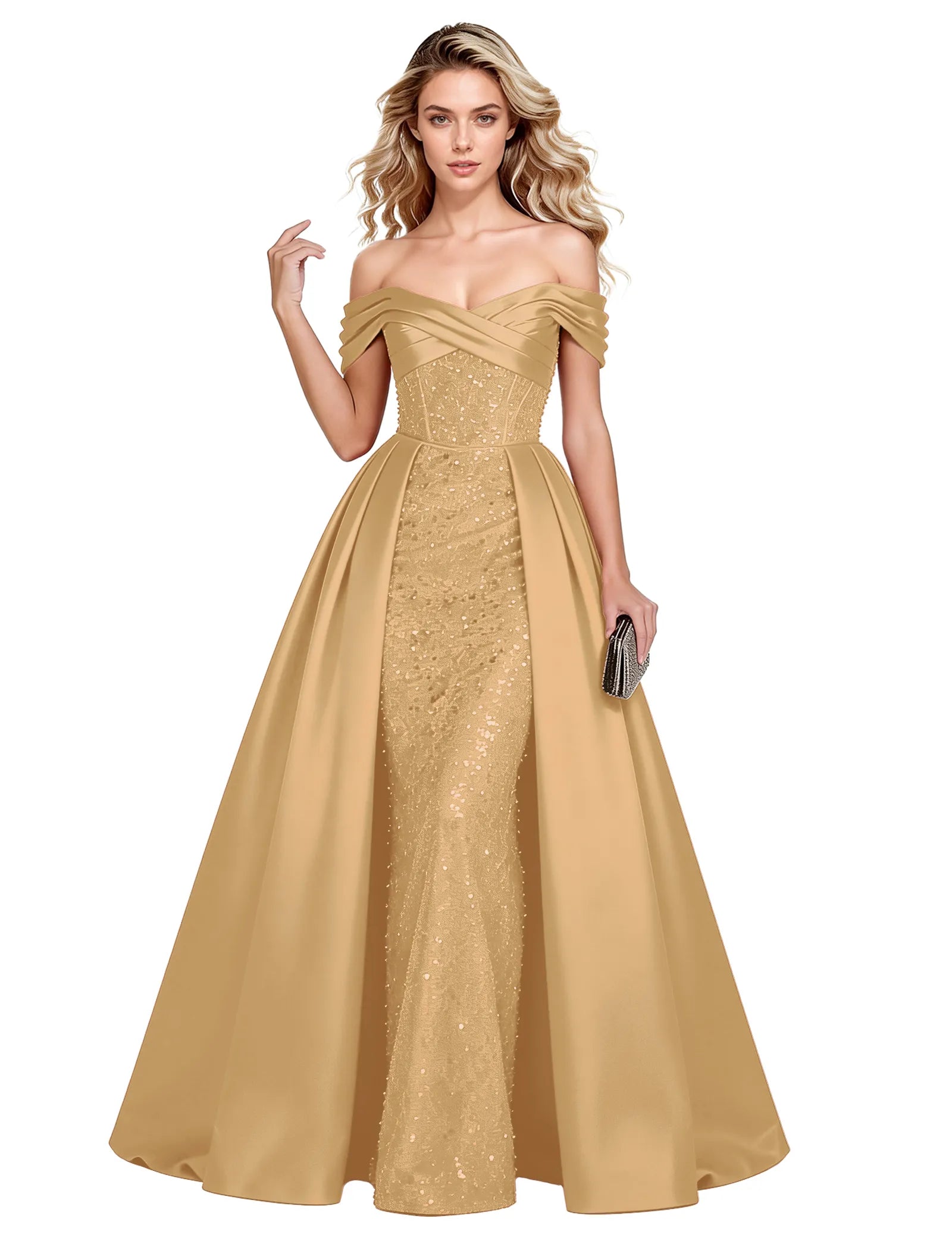 Off Shoulder Velvet Sequin Ball Gown