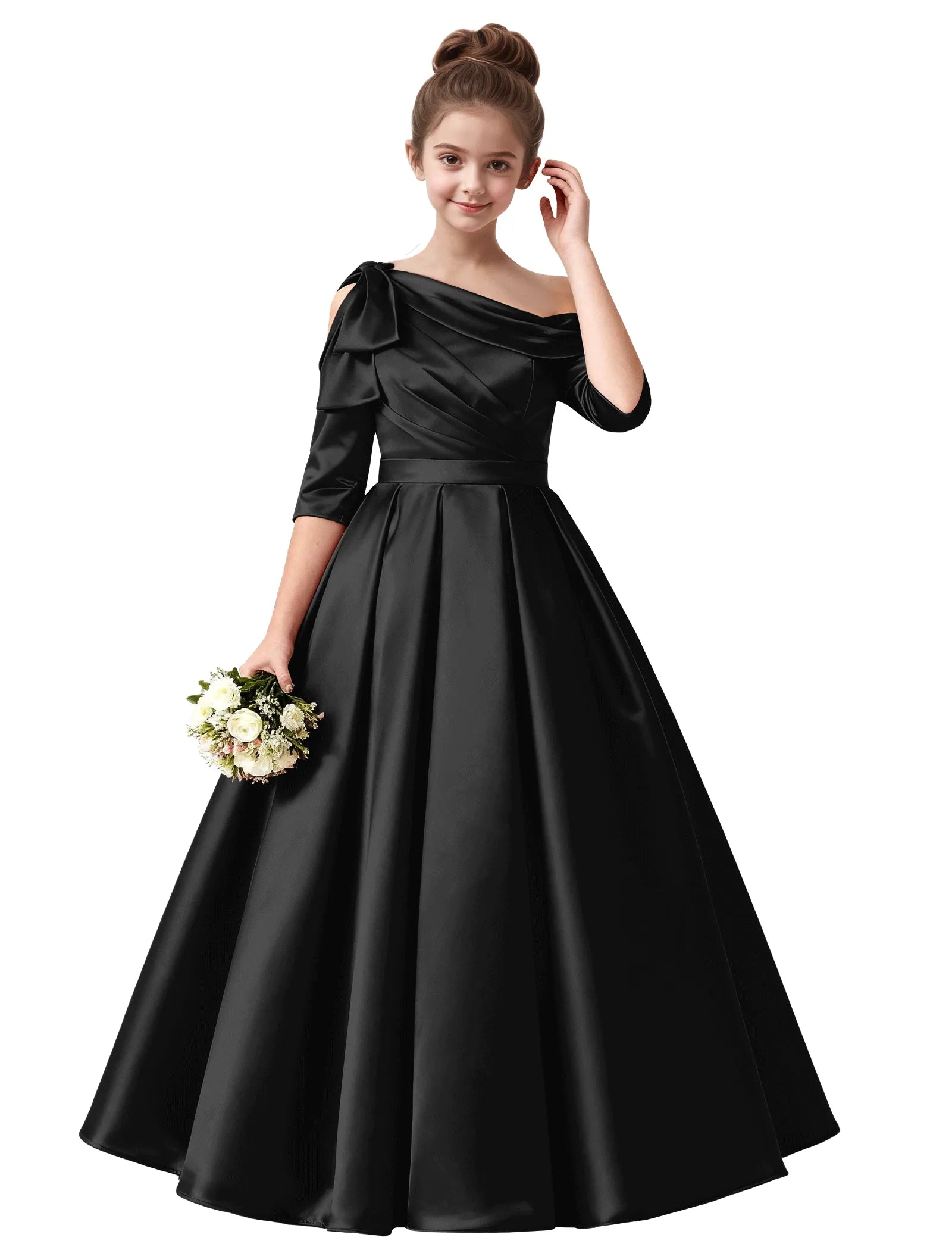 Off Shoulder Satin Ball Gown for Girls with Bow Sleeve