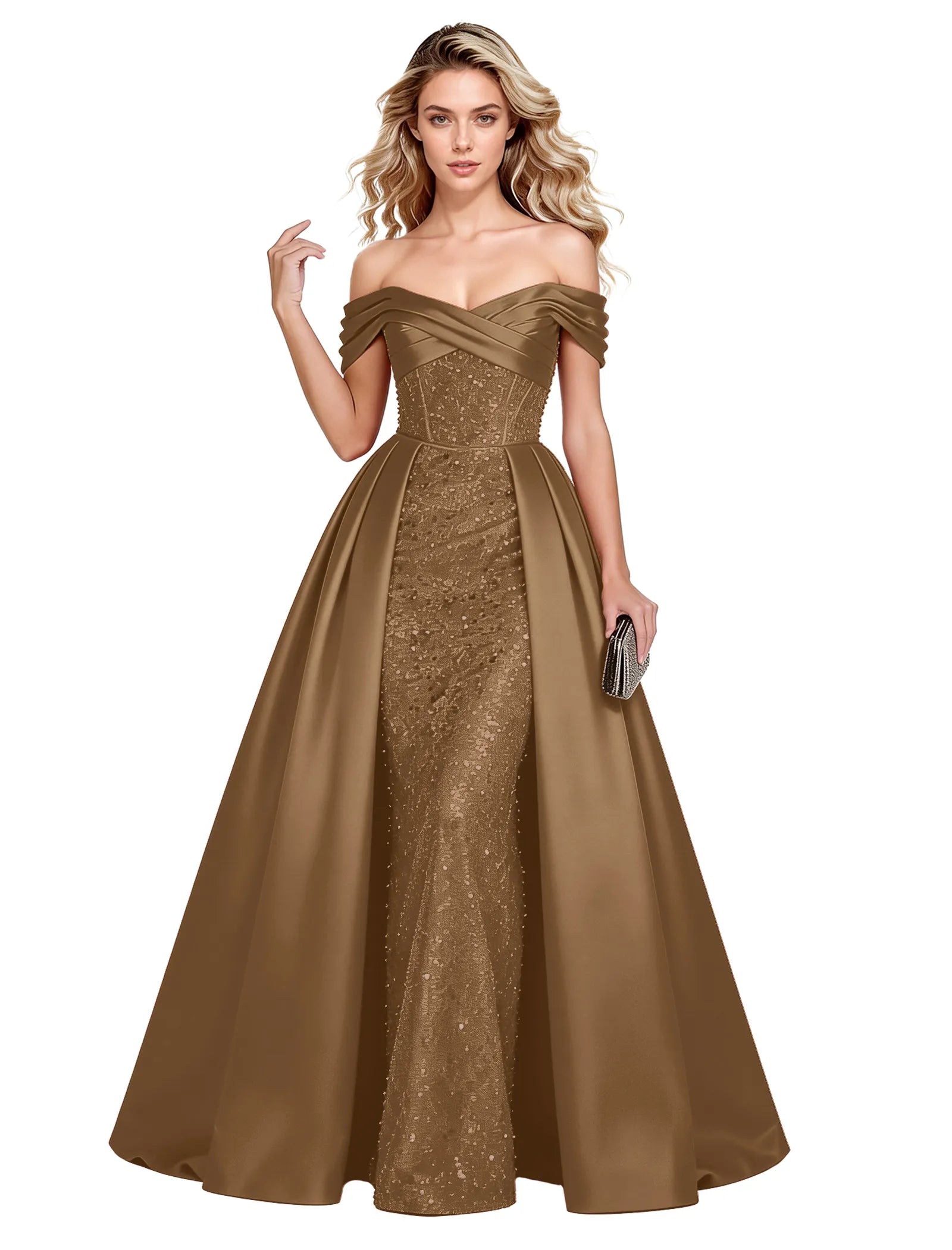 Off Shoulder Velvet Sequin Ball Gown