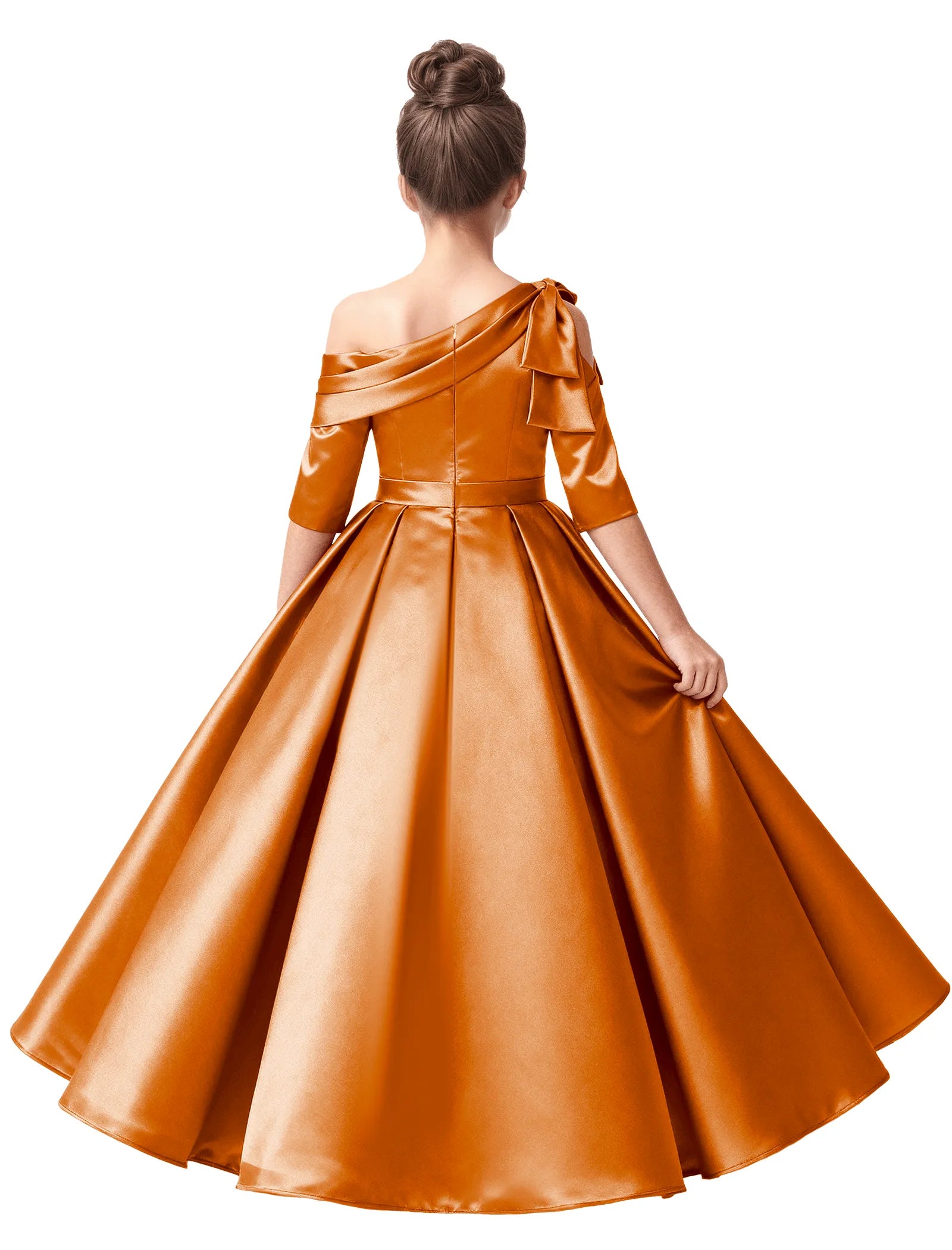 Off Shoulder Satin Ball Gown for Girls with Bow Sleeve