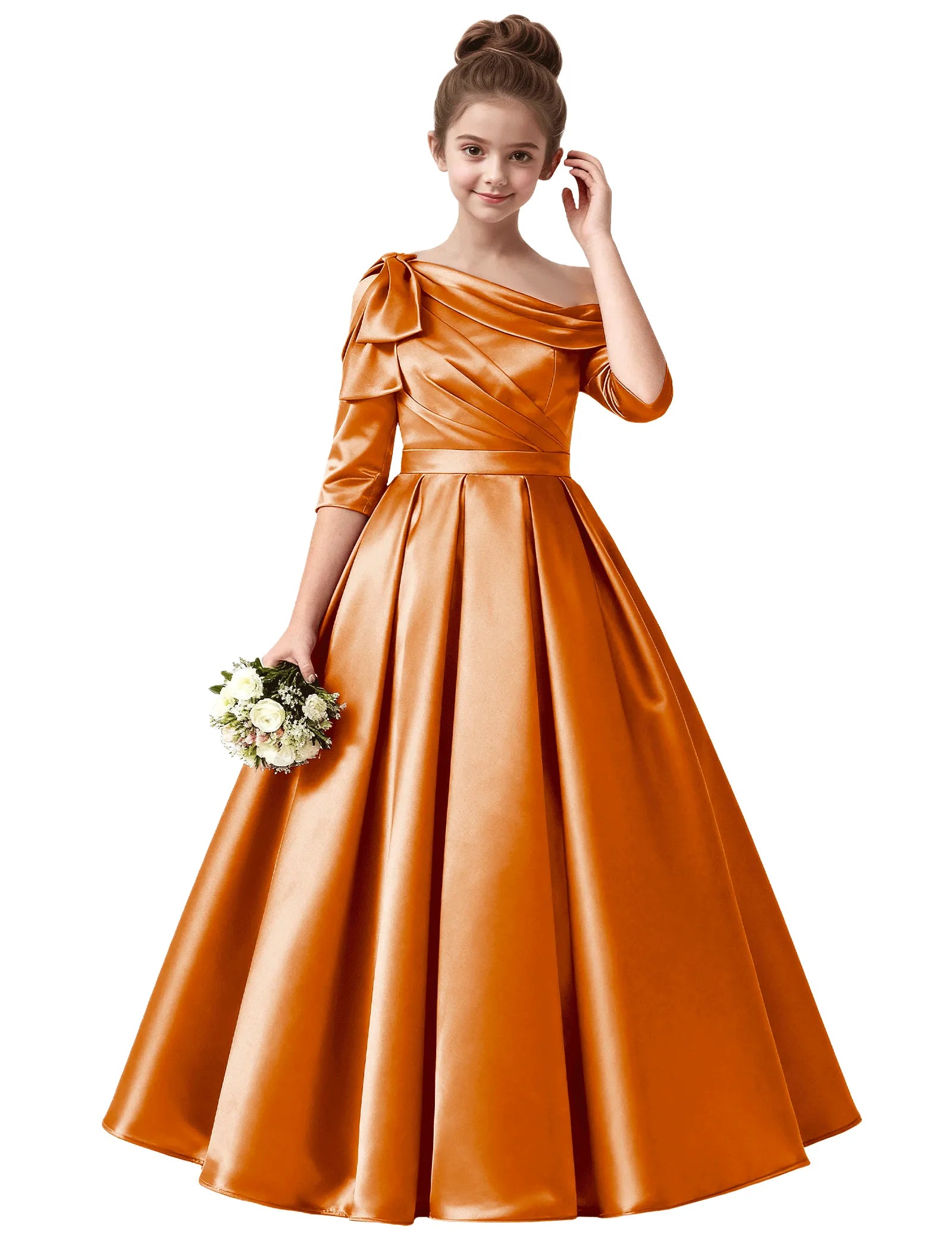 Off Shoulder Satin Ball Gown for Girls with Bow Sleeve