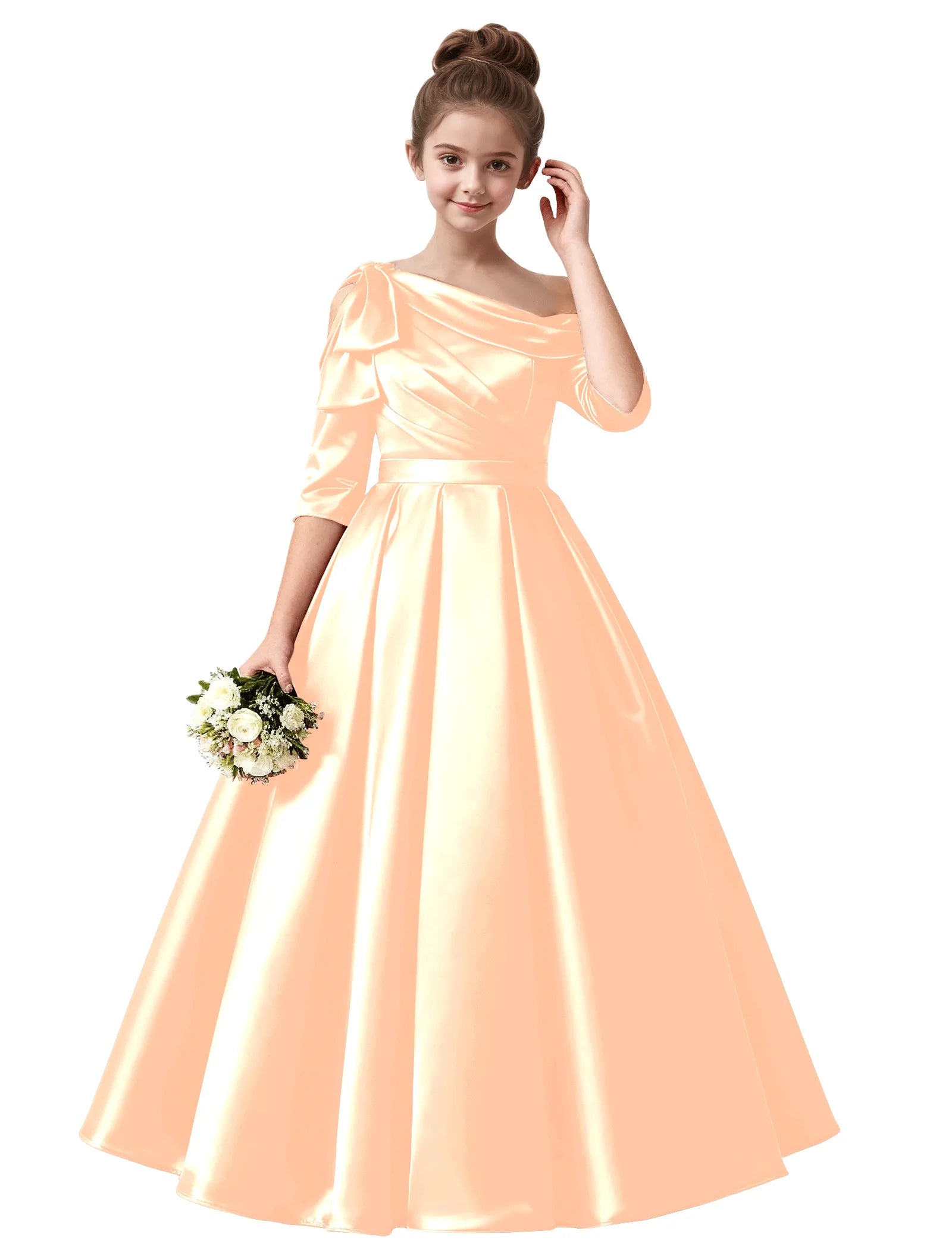 Off Shoulder Satin Ball Gown for Girls with Bow Sleeve
