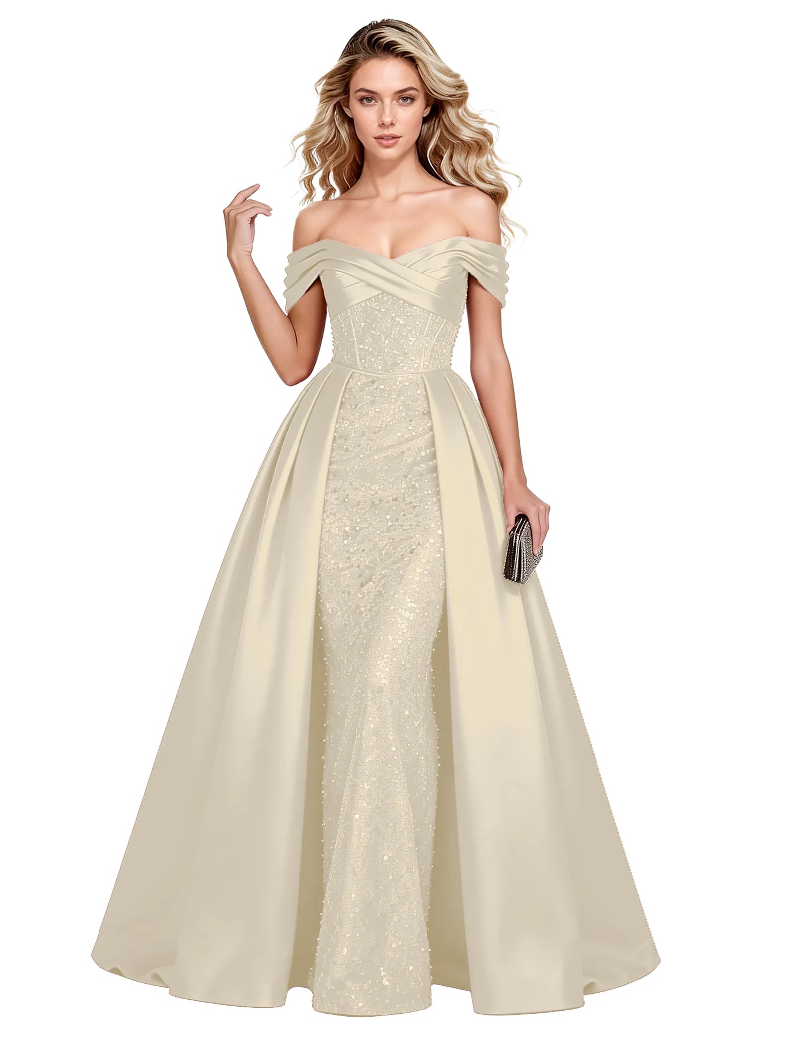 Off Shoulder Velvet Sequin Ball Gown