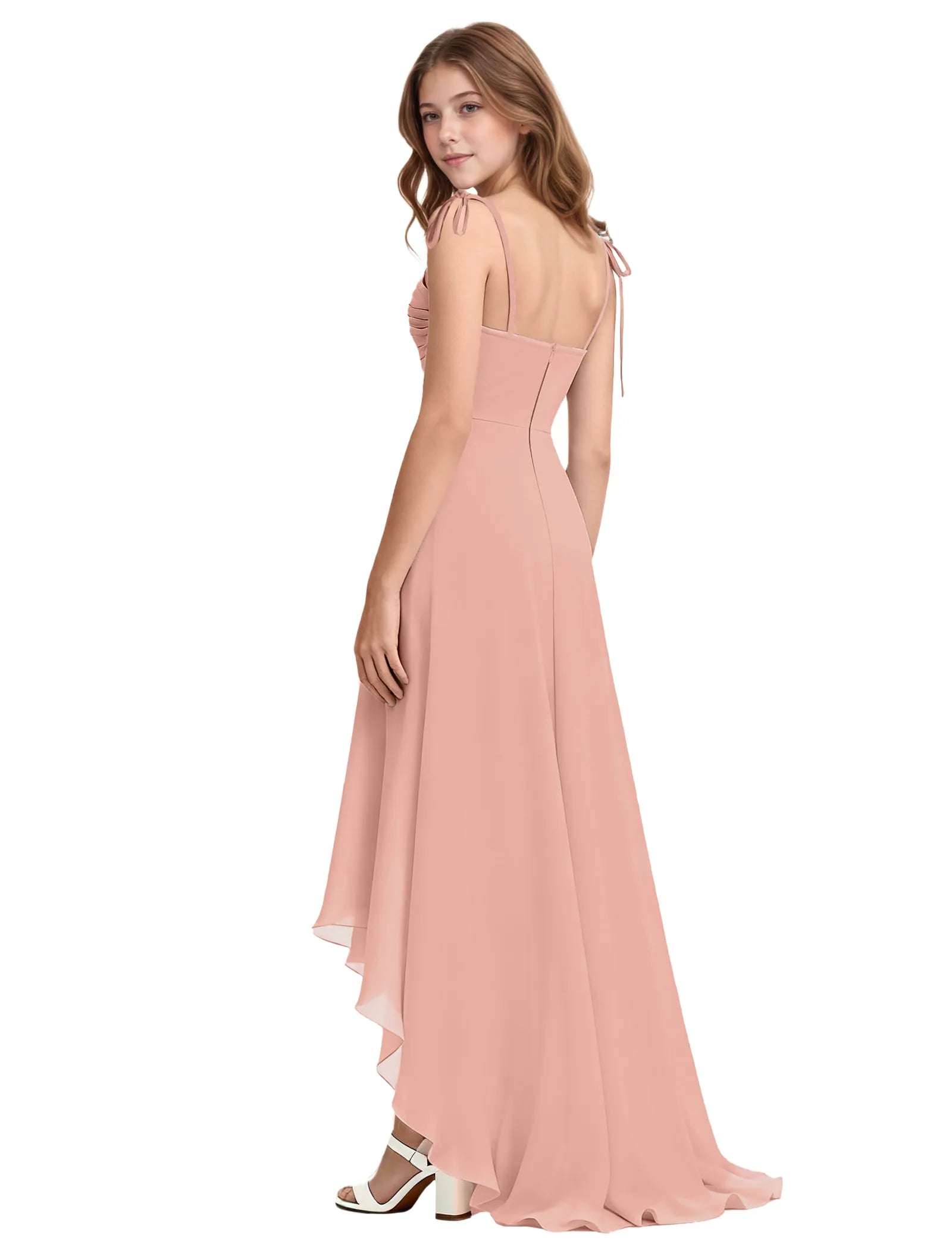 Girls High Low Chiffon Dress with Ruched Bodice