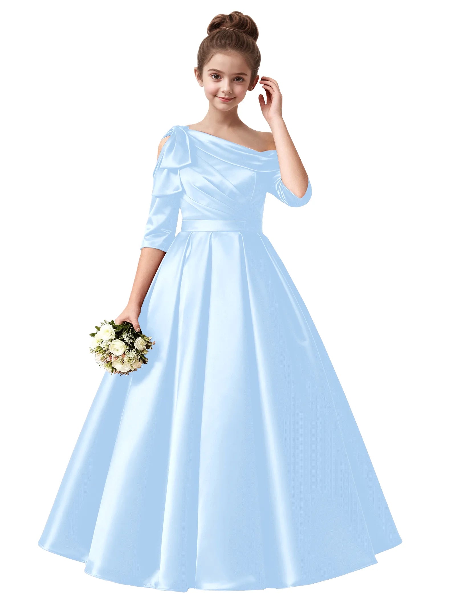 Off Shoulder Satin Ball Gown for Girls with Bow Sleeve