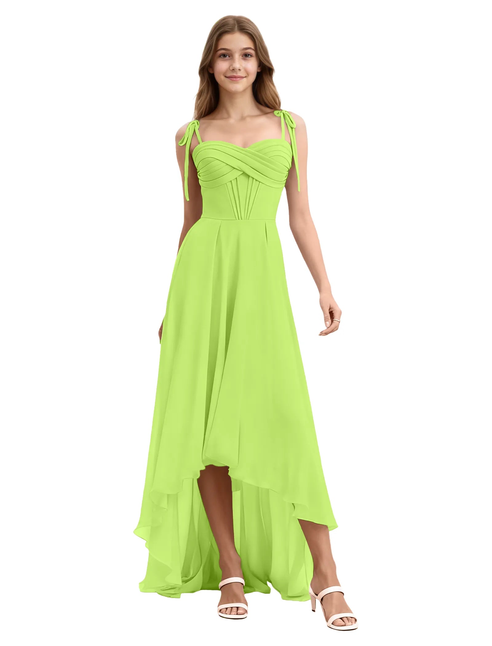 Girls High Low Chiffon Dress with Ruched Bodice