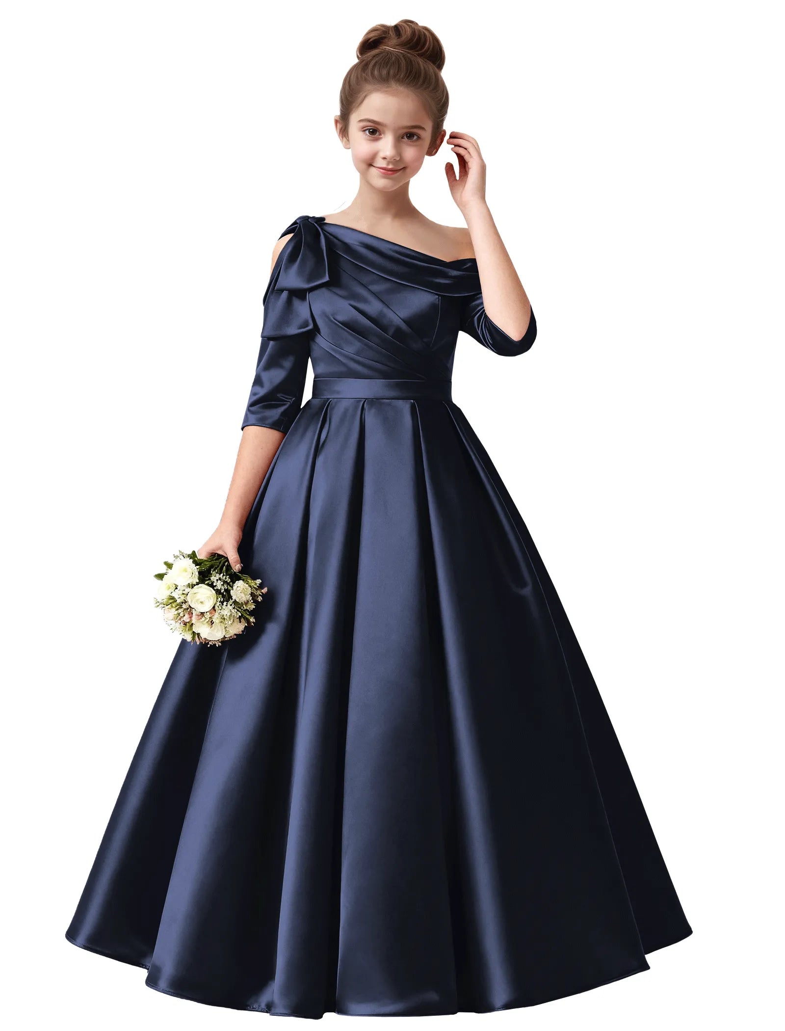 Off Shoulder Satin Ball Gown for Girls with Bow Sleeve