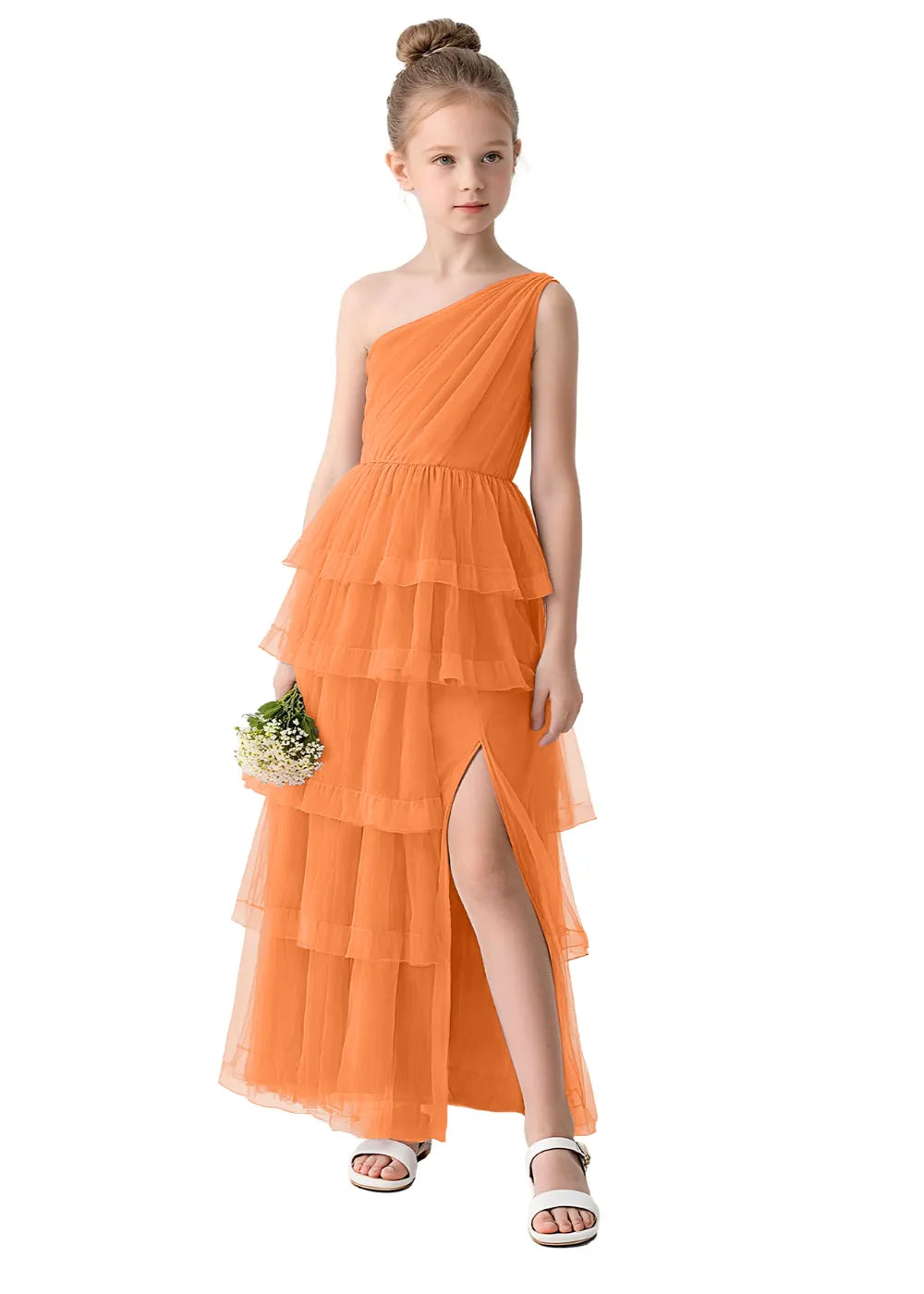 Aurora One-Shoulder Ruffle Layer Girl Dress