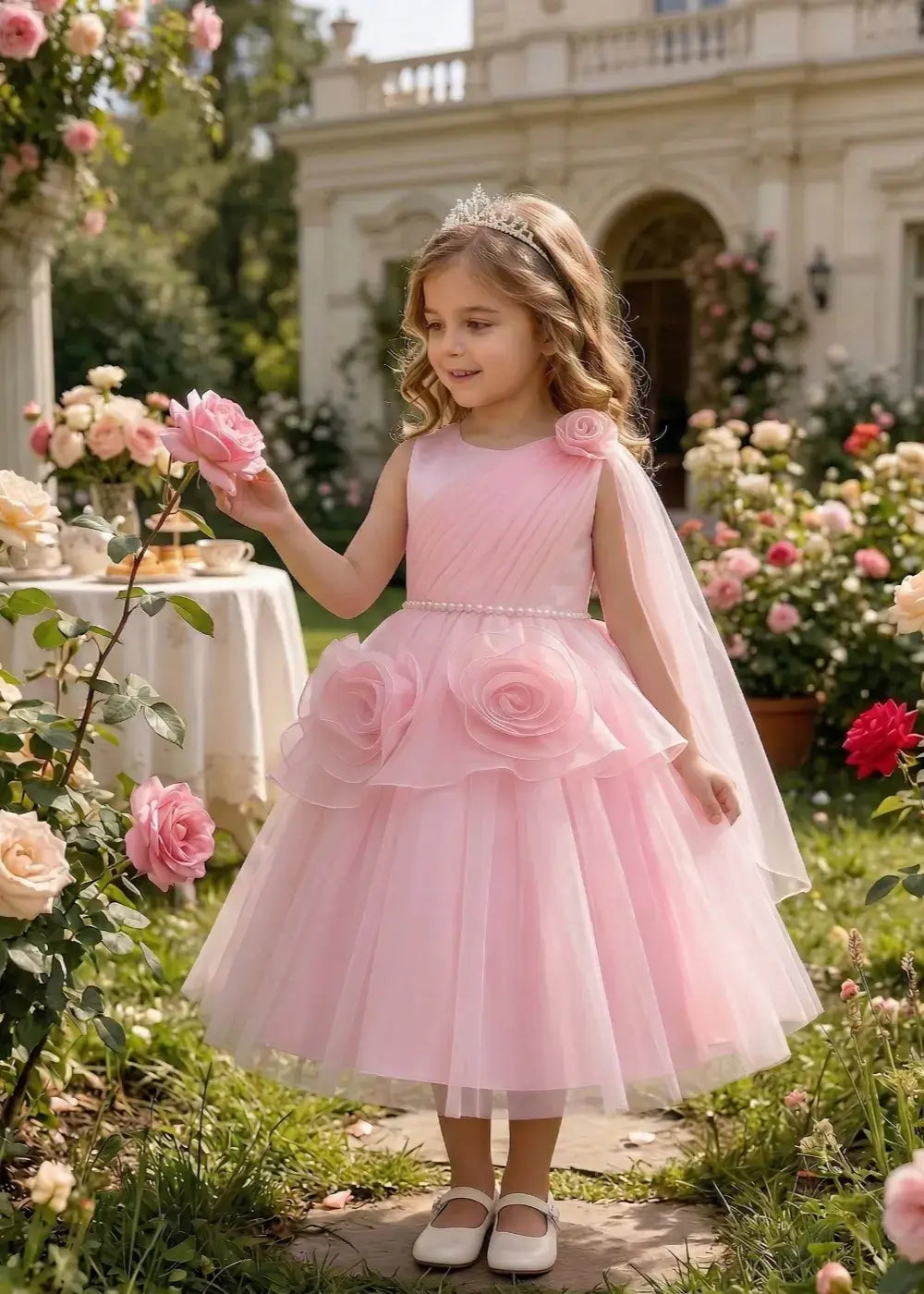 Elegant Blooming Petal Detail Tulle Occasion Dress