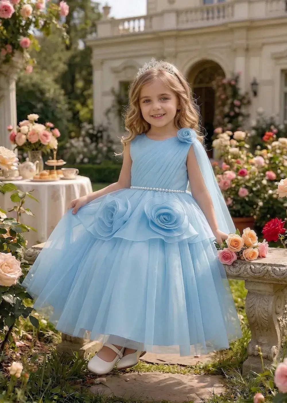 Elegant Blooming Petal Detail Tulle Occasion Dress