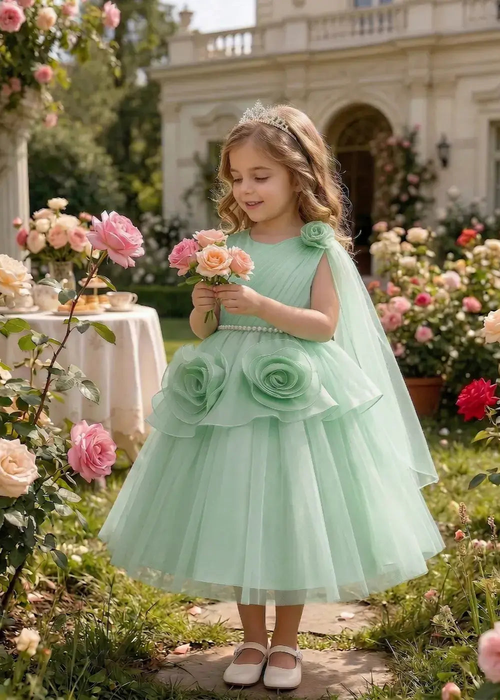 Elegant Blooming Petal Detail Tulle Occasion Dress