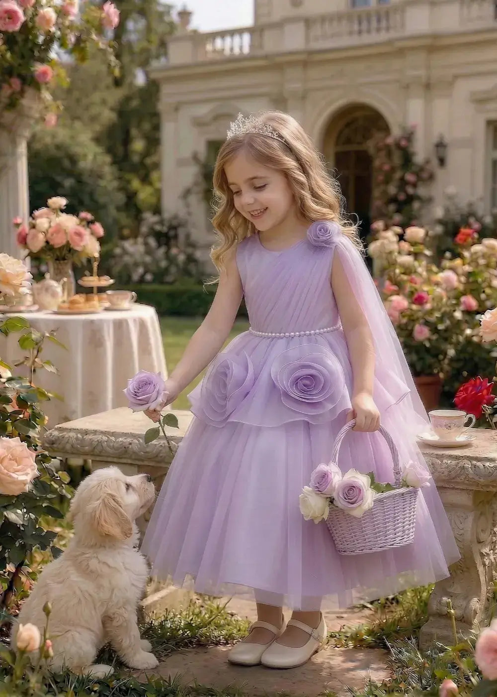 Elegant Blooming Petal Detail Tulle Occasion Dress