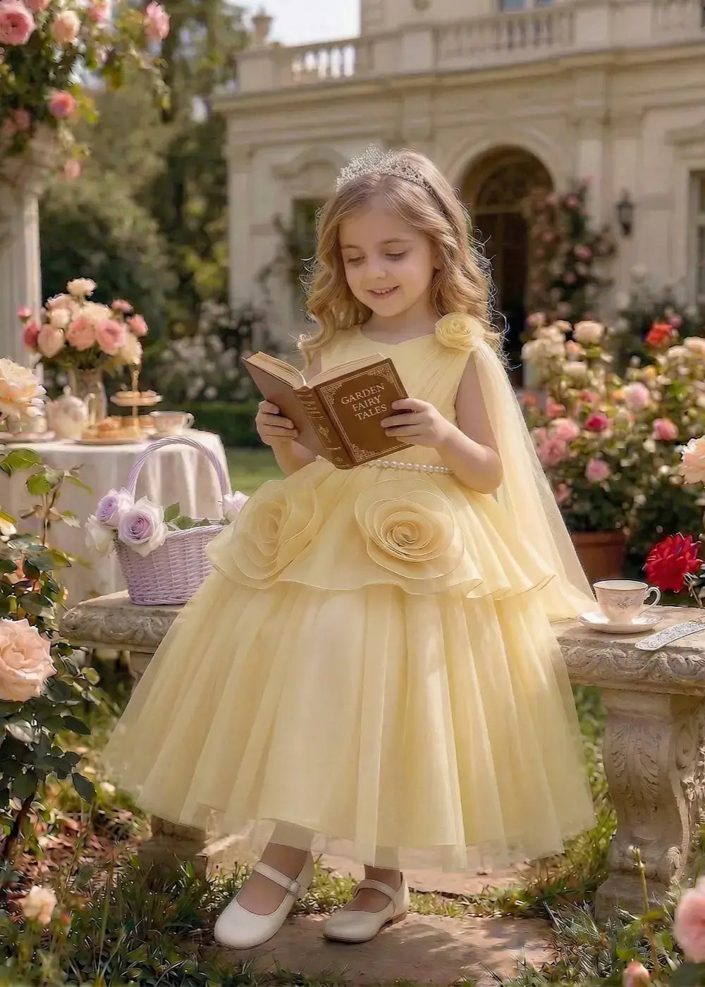 Elegant Blooming Petal Detail Tulle Occasion Dress