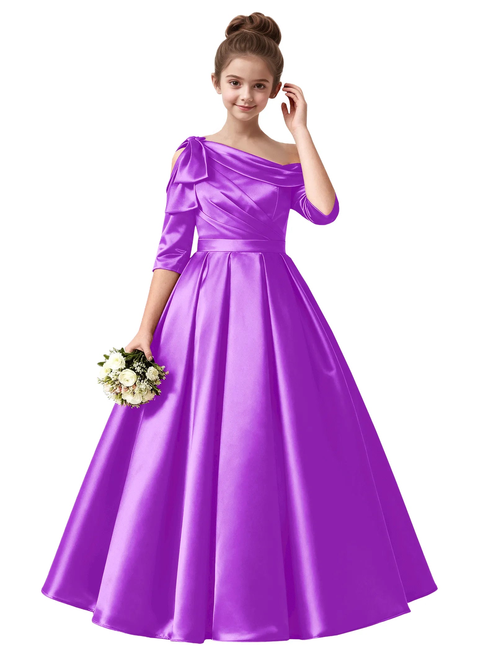Off Shoulder Satin Ball Gown for Girls with Bow Sleeve