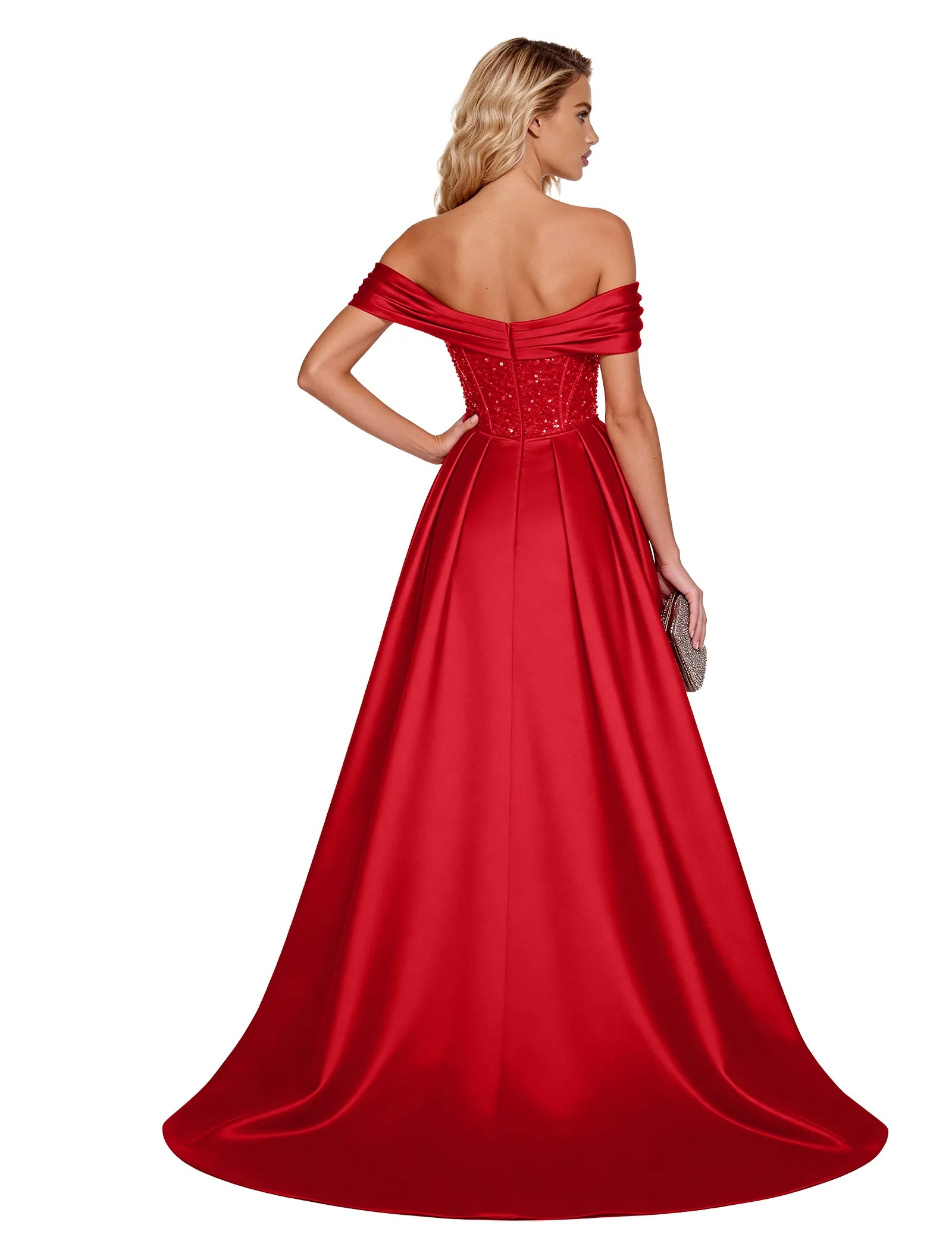 Off Shoulder Velvet Sequin Ball Gown
