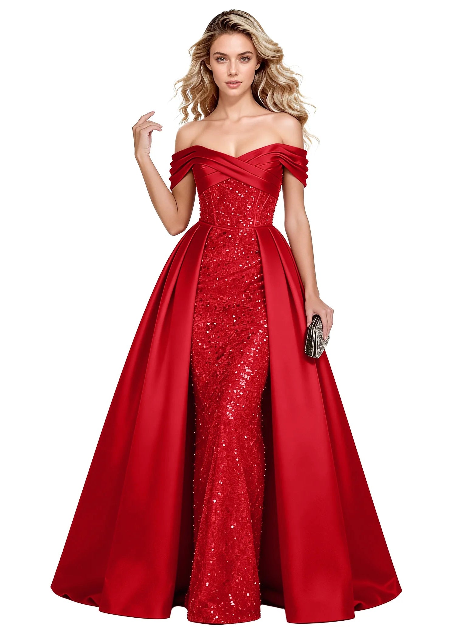 Off Shoulder Velvet Sequin Ball Gown