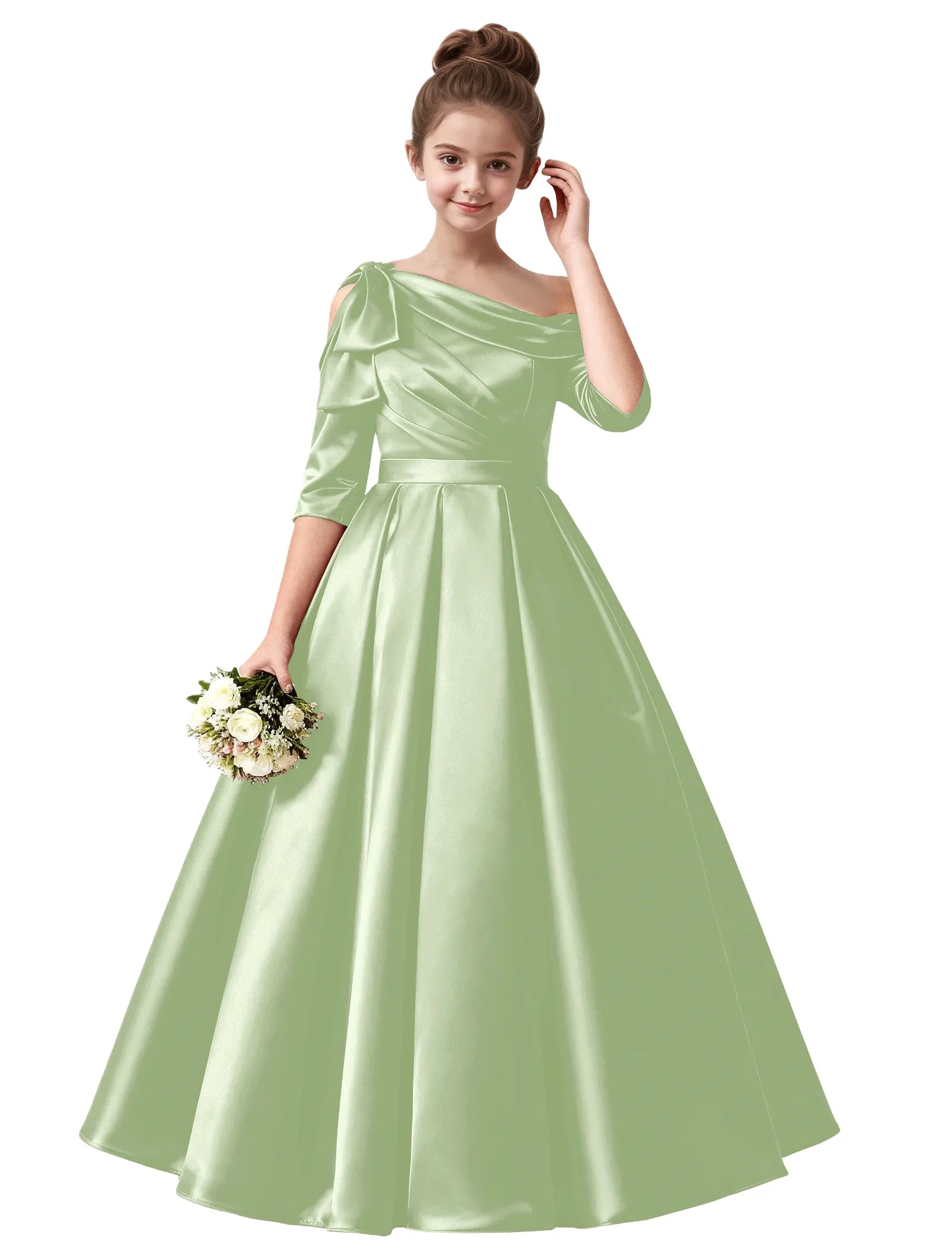 Off Shoulder Satin Ball Gown for Girls with Bow Sleeve