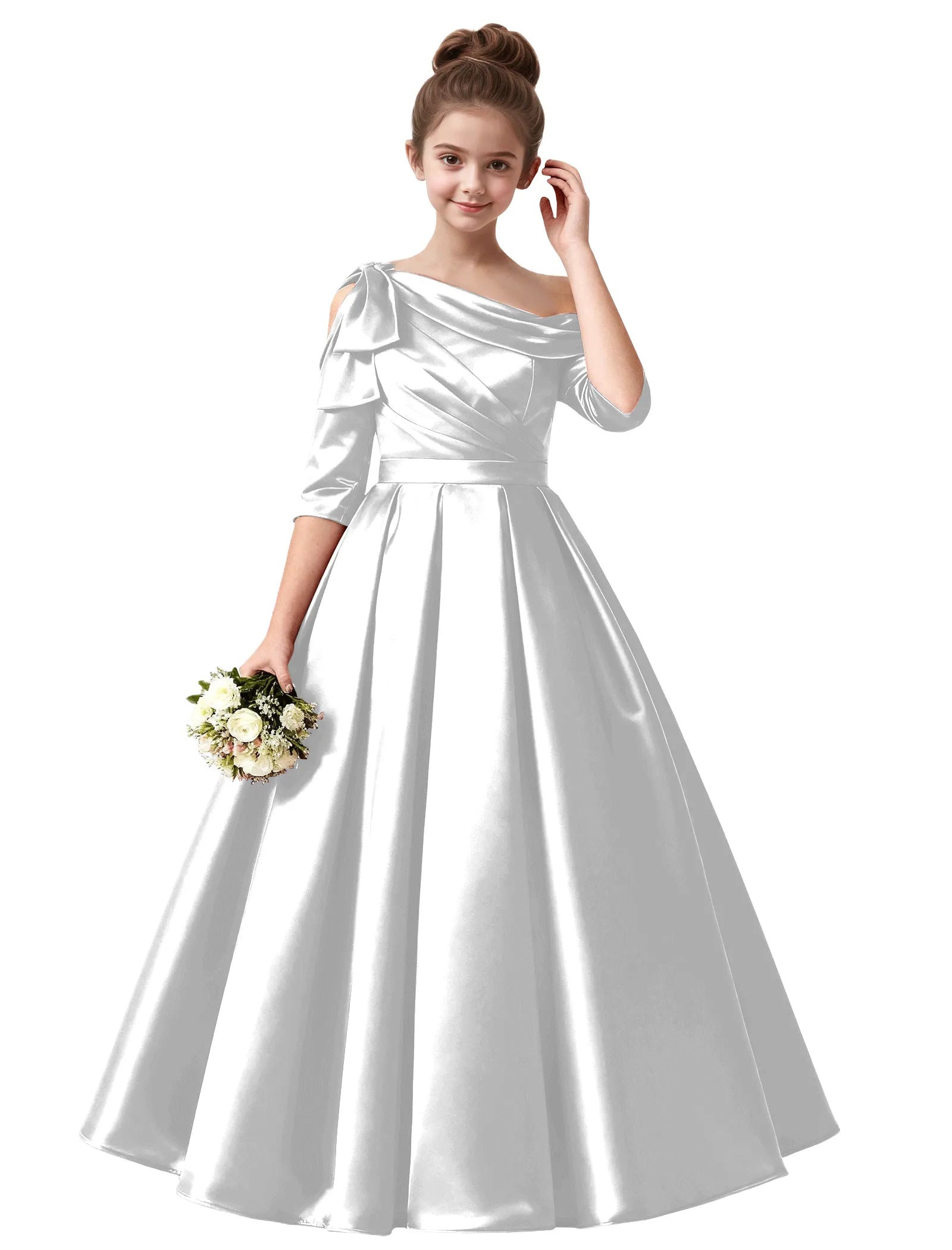 Off Shoulder Satin Ball Gown for Girls with Bow Sleeve