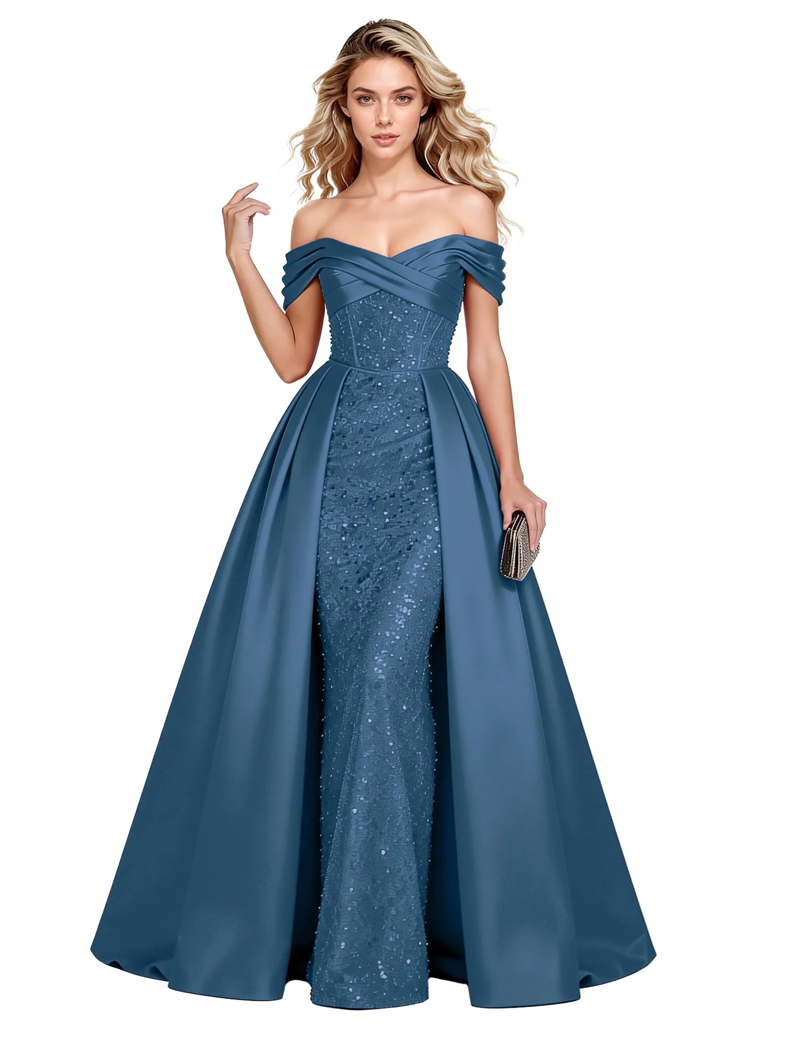 Off Shoulder Velvet Sequin Ball Gown