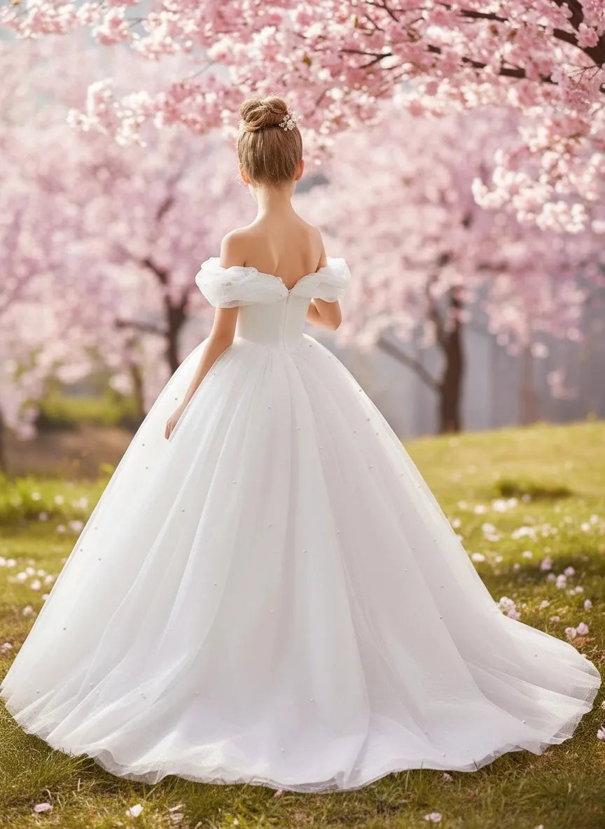 Luna Pearl-Embellished Flower Girl Ball Gown