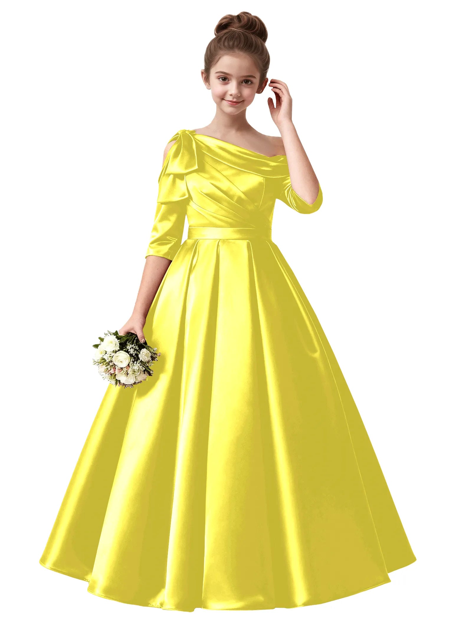 Off Shoulder Satin Ball Gown for Girls with Bow Sleeve
