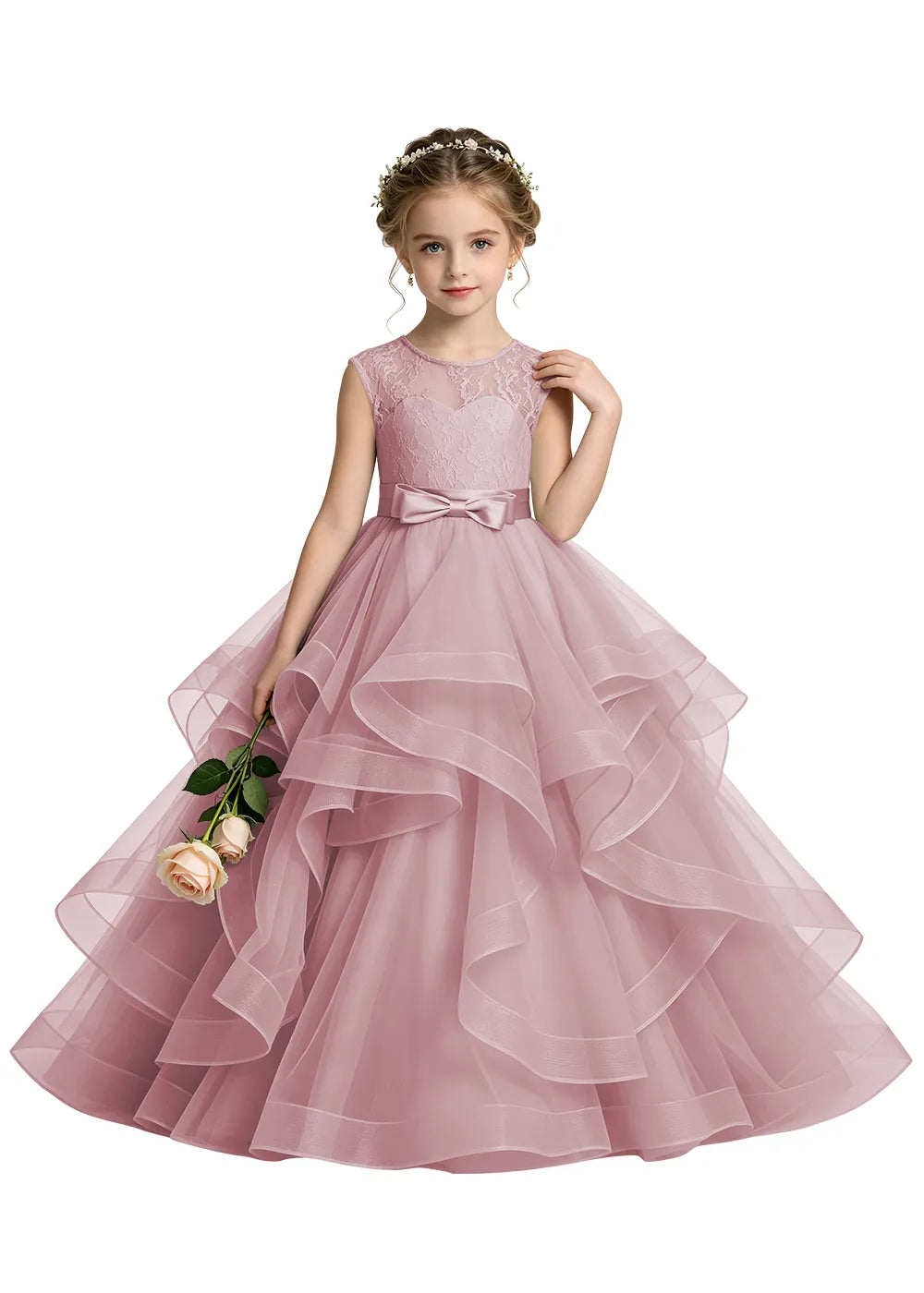 Lace Illusion Neck Flower Girl Ball Gown