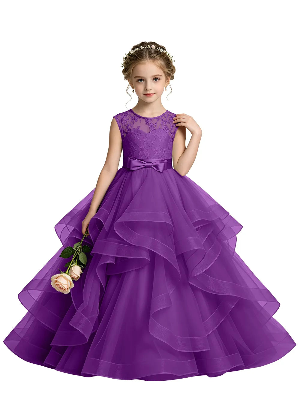 Lace Illusion Neck Flower Girl Ball Gown