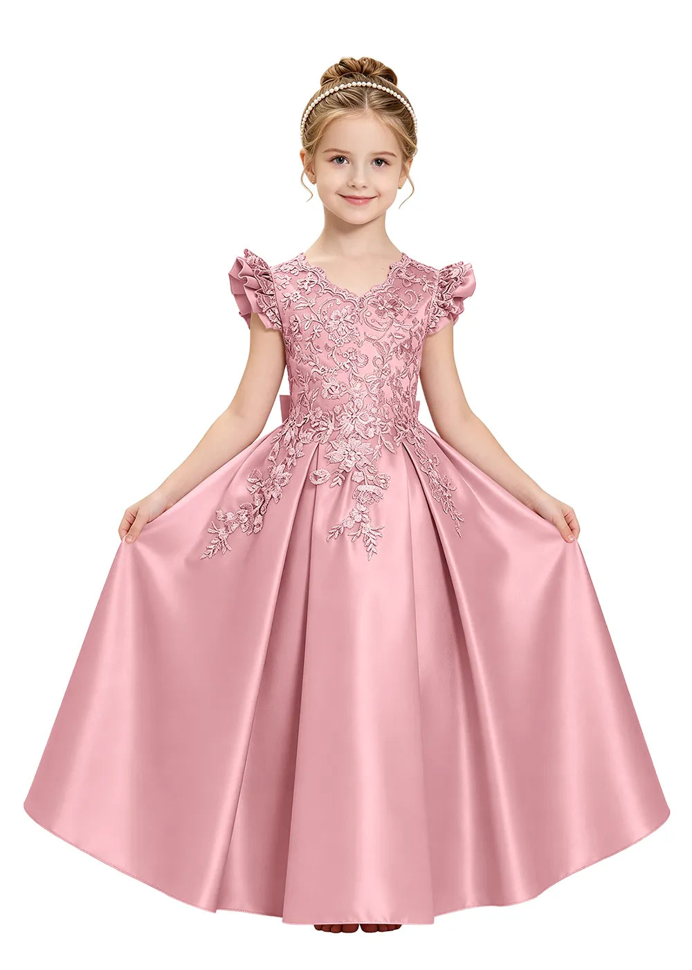Embroidered Lace Satin Princess Ball Gown