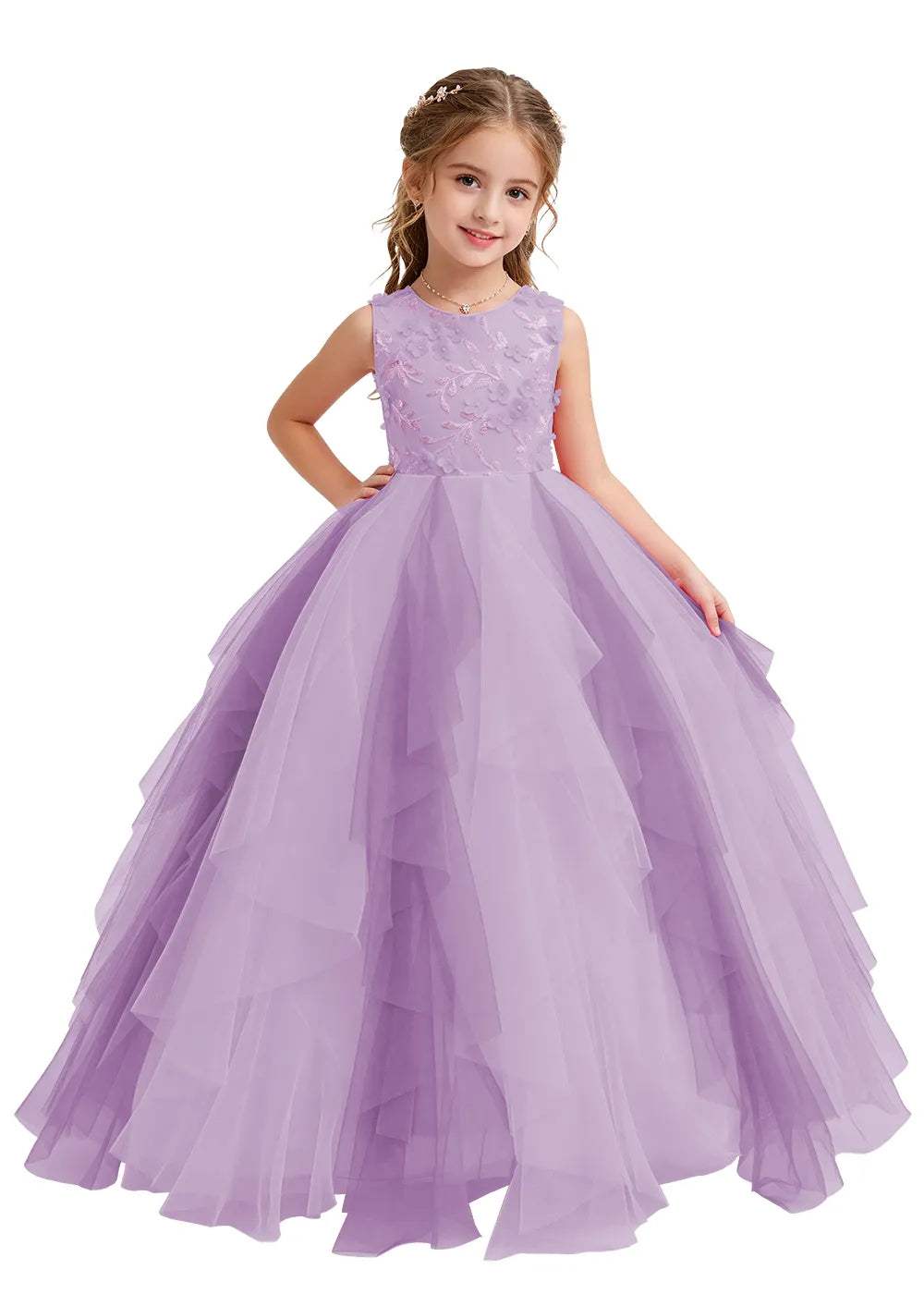 Floral Appliqué Ruffle Tulle Princess Dress