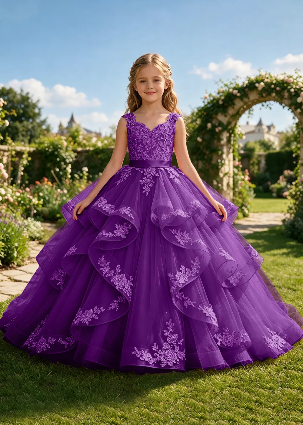 Floral Lace Corset-Back Flower Girl Ball Gown