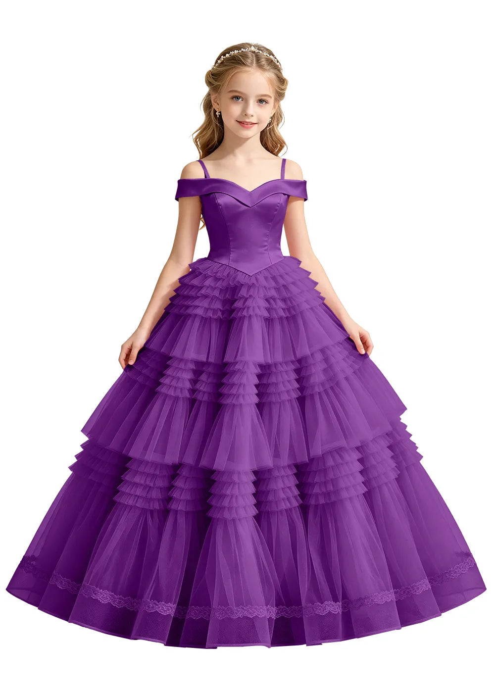Tiered Ruffle Tulle Princess Ball Gown for Girls