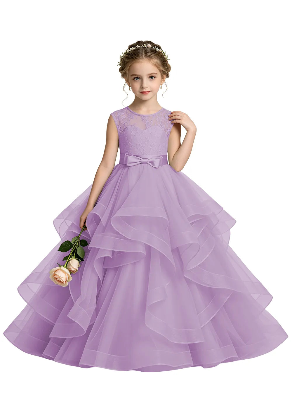 Lace Illusion Neck Flower Girl Ball Gown