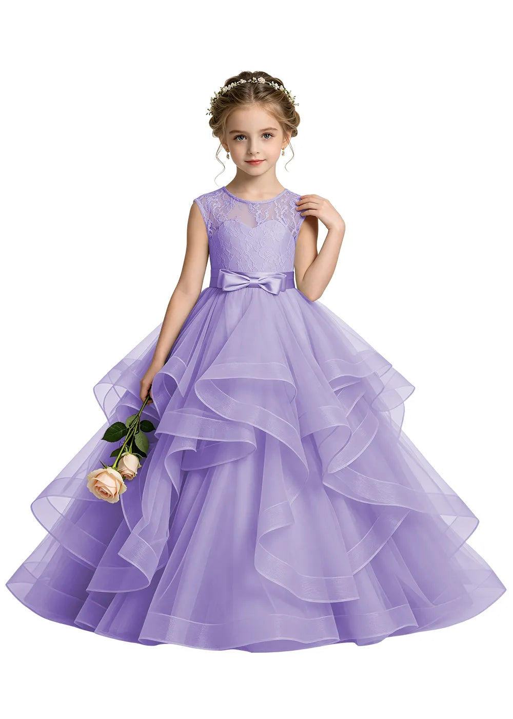 Lace Illusion Neck Flower Girl Ball Gown