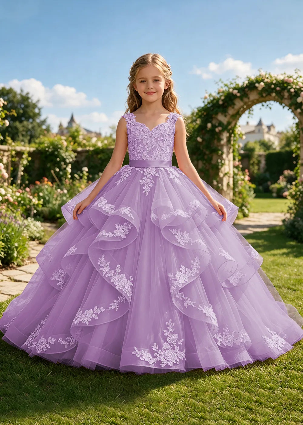 Floral Lace Corset-Back Flower Girl Ball Gown